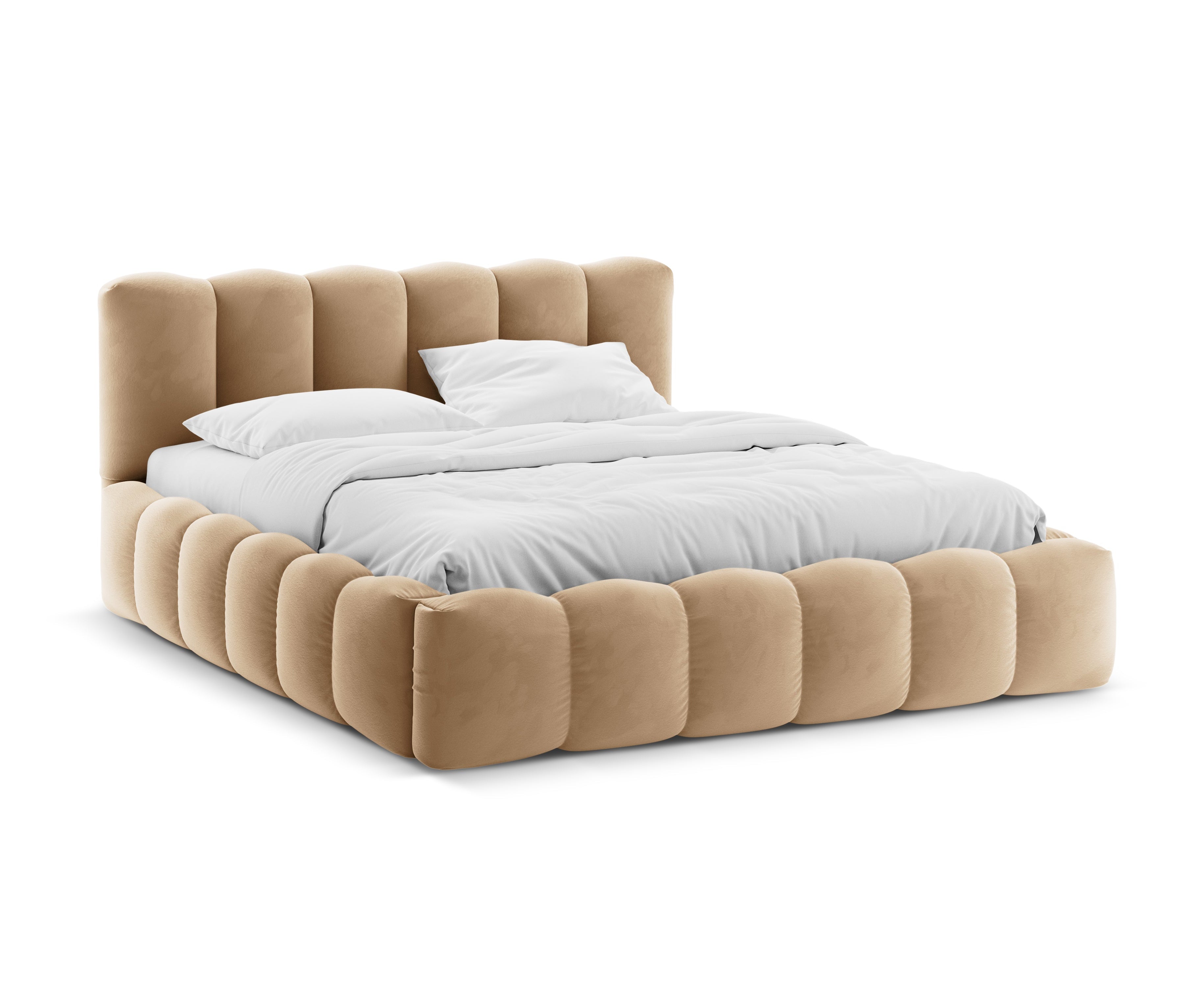 Samtbett mit Bettkasten LUPINE sandfarben