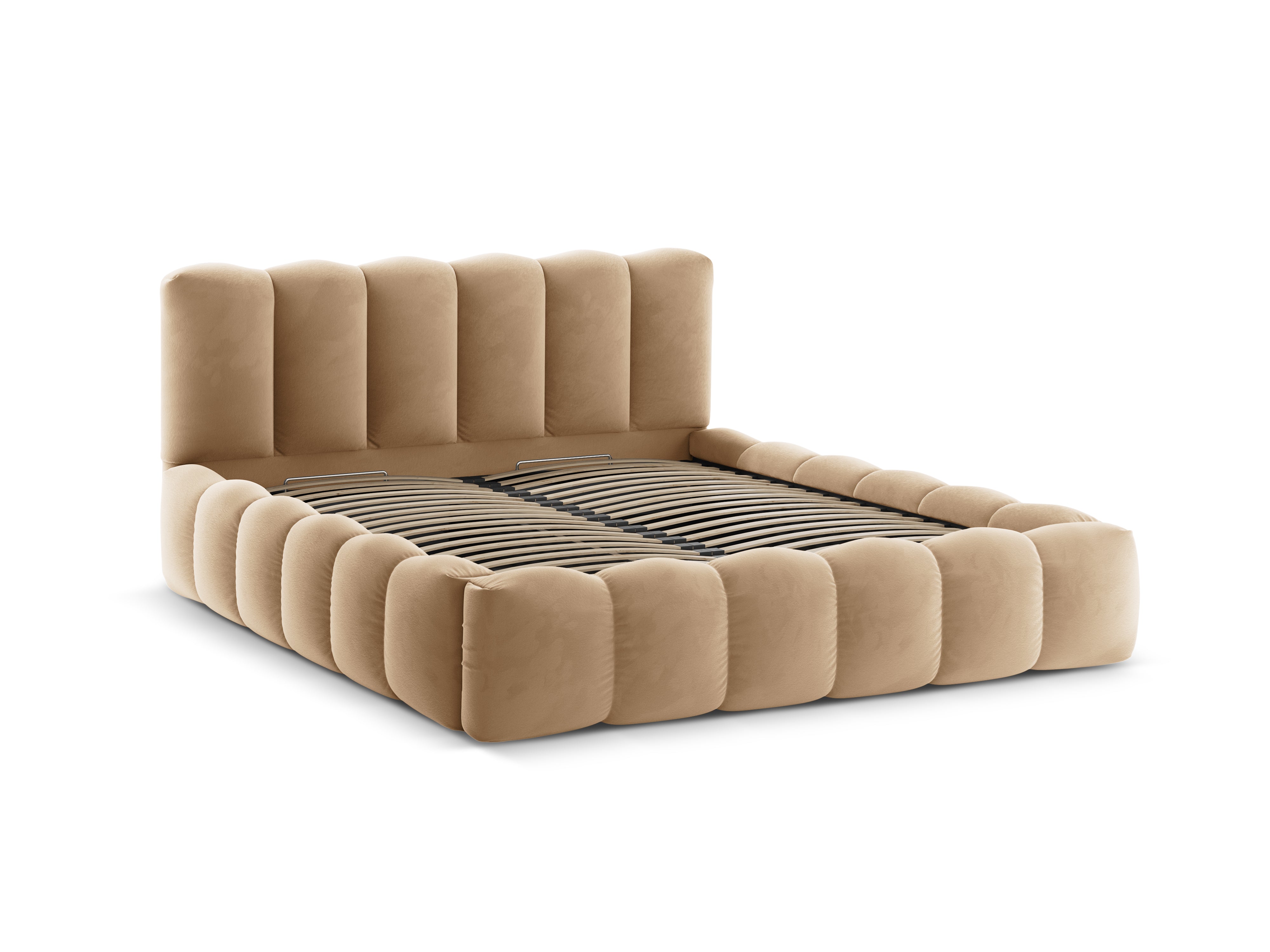 Samtbett mit Bettkasten LUPINE sandfarben