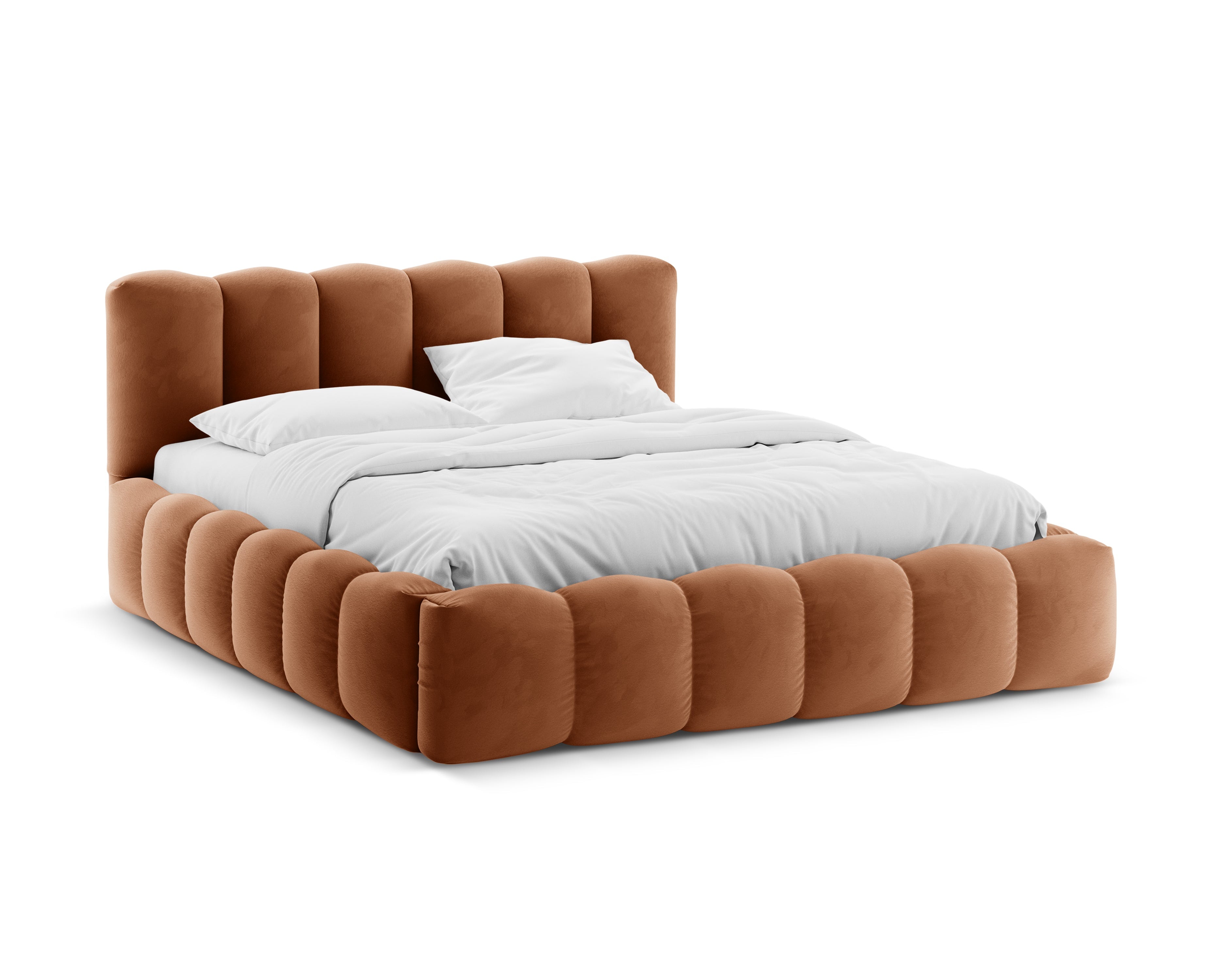 Samtbett mit Stauraum LUPINE in Honigfarbe