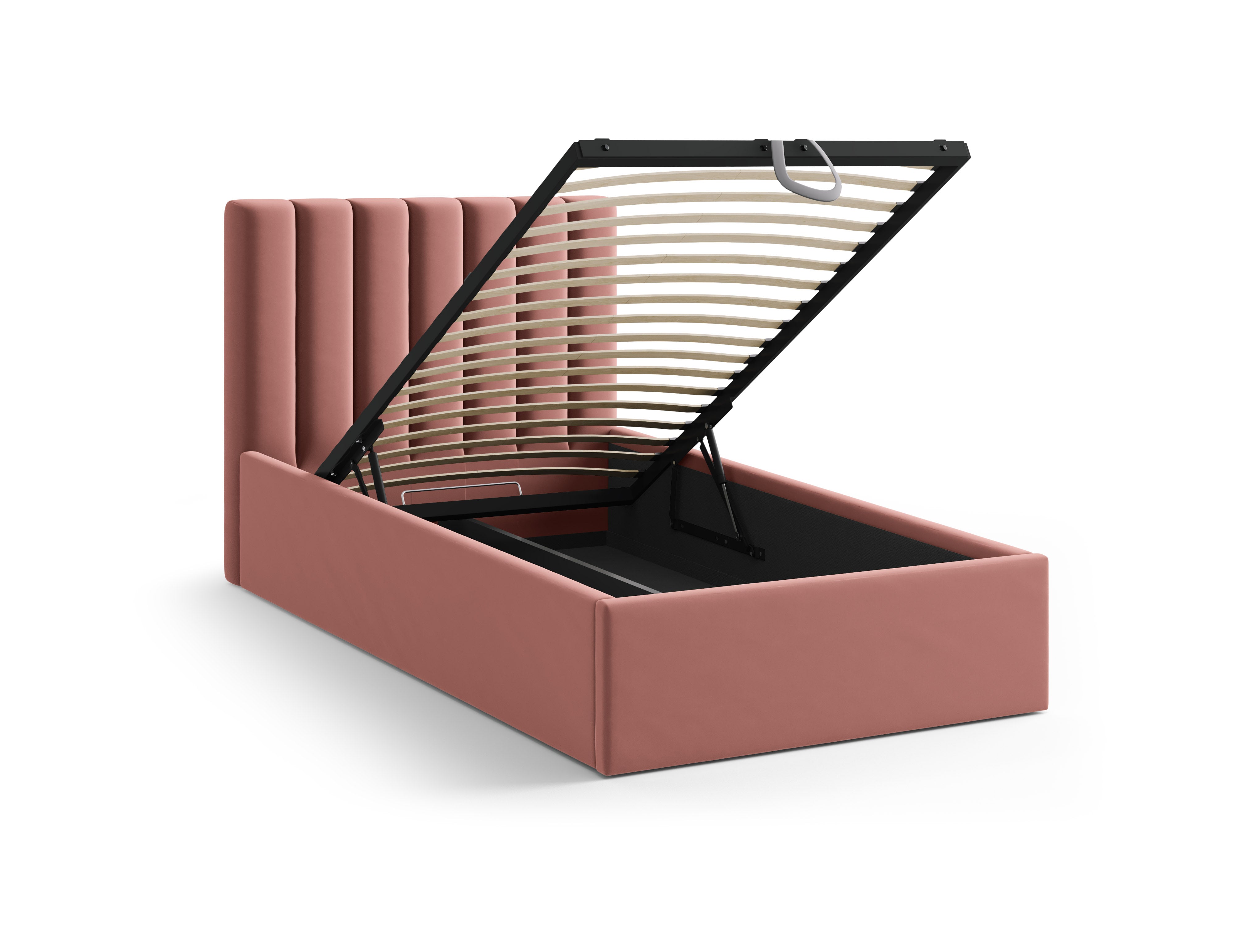 Einzelbett aus Samt mit Bettkasten ALLISON in Rosa