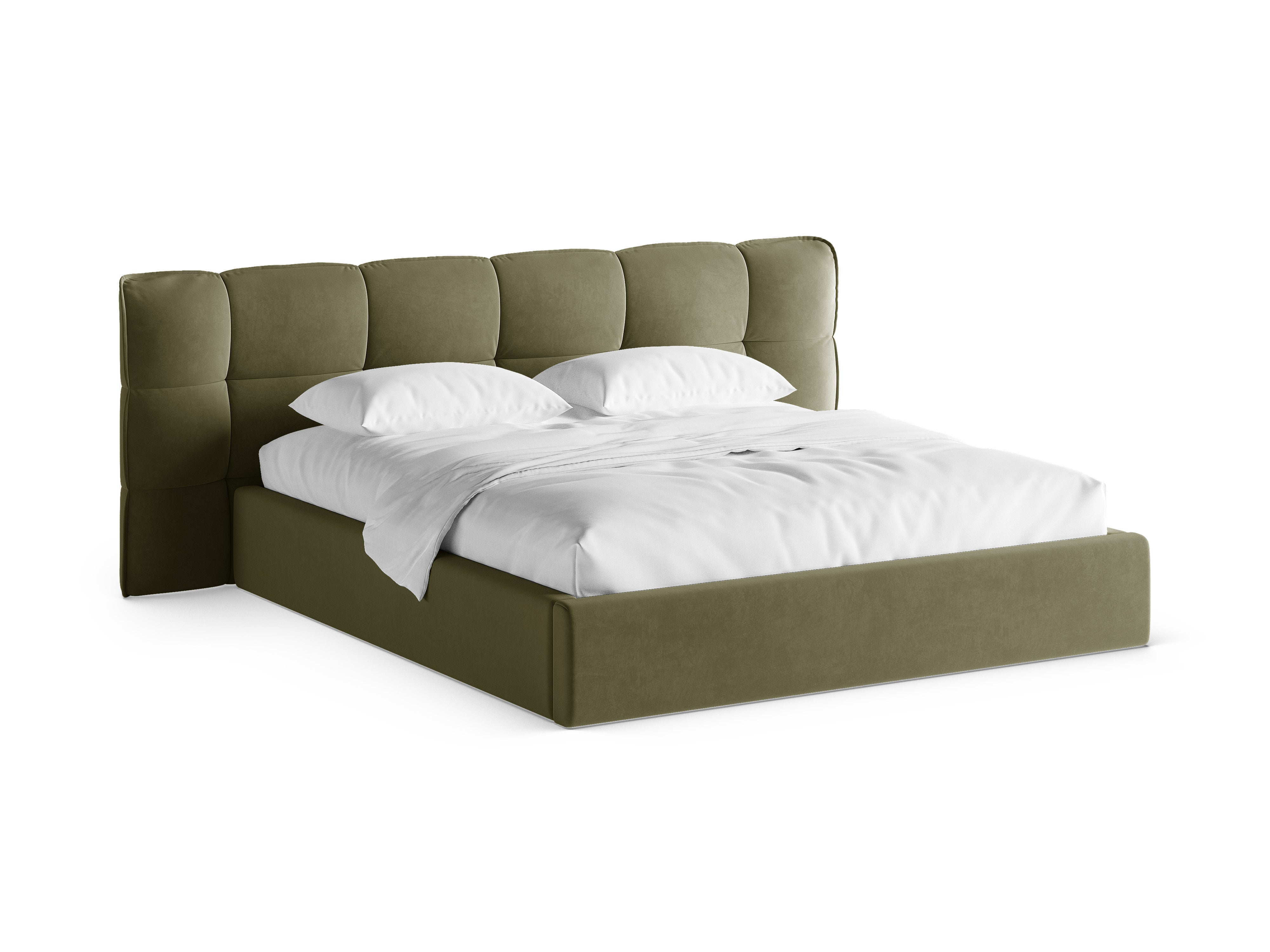 Samtbett mit Stauraum ERIC olivgrün
