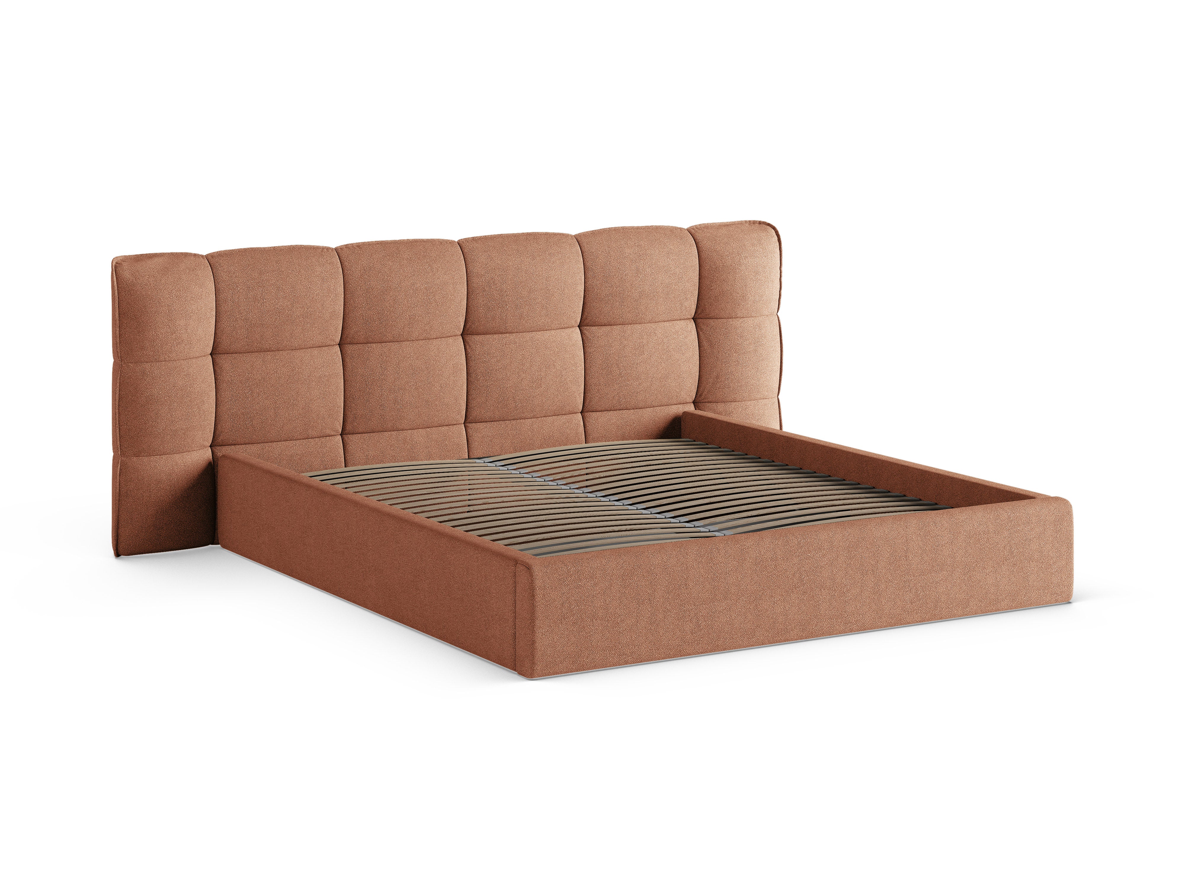 Bett mit Stauraum ERIC pfirsichfarbener Boucle