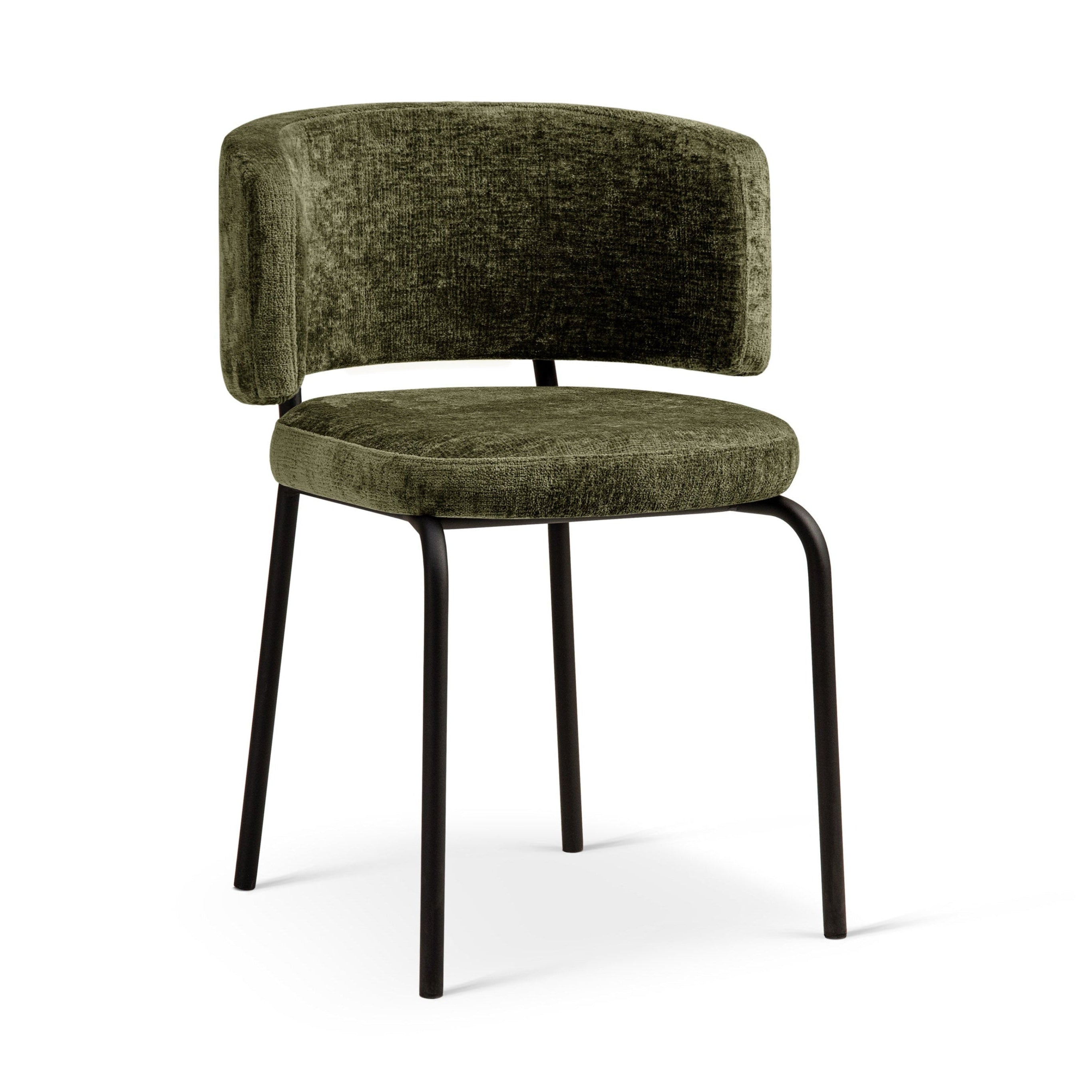 DORA Green Chenille Chair with Black Base