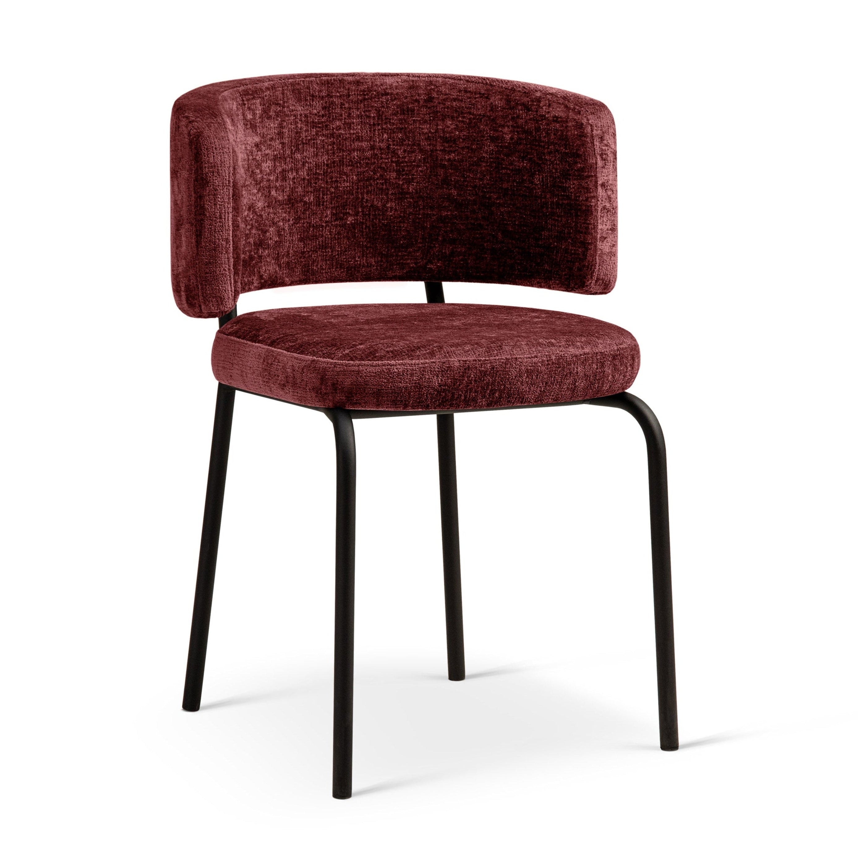 Stuhl DORA kirschrot Chenille mit schwarzem Gestell