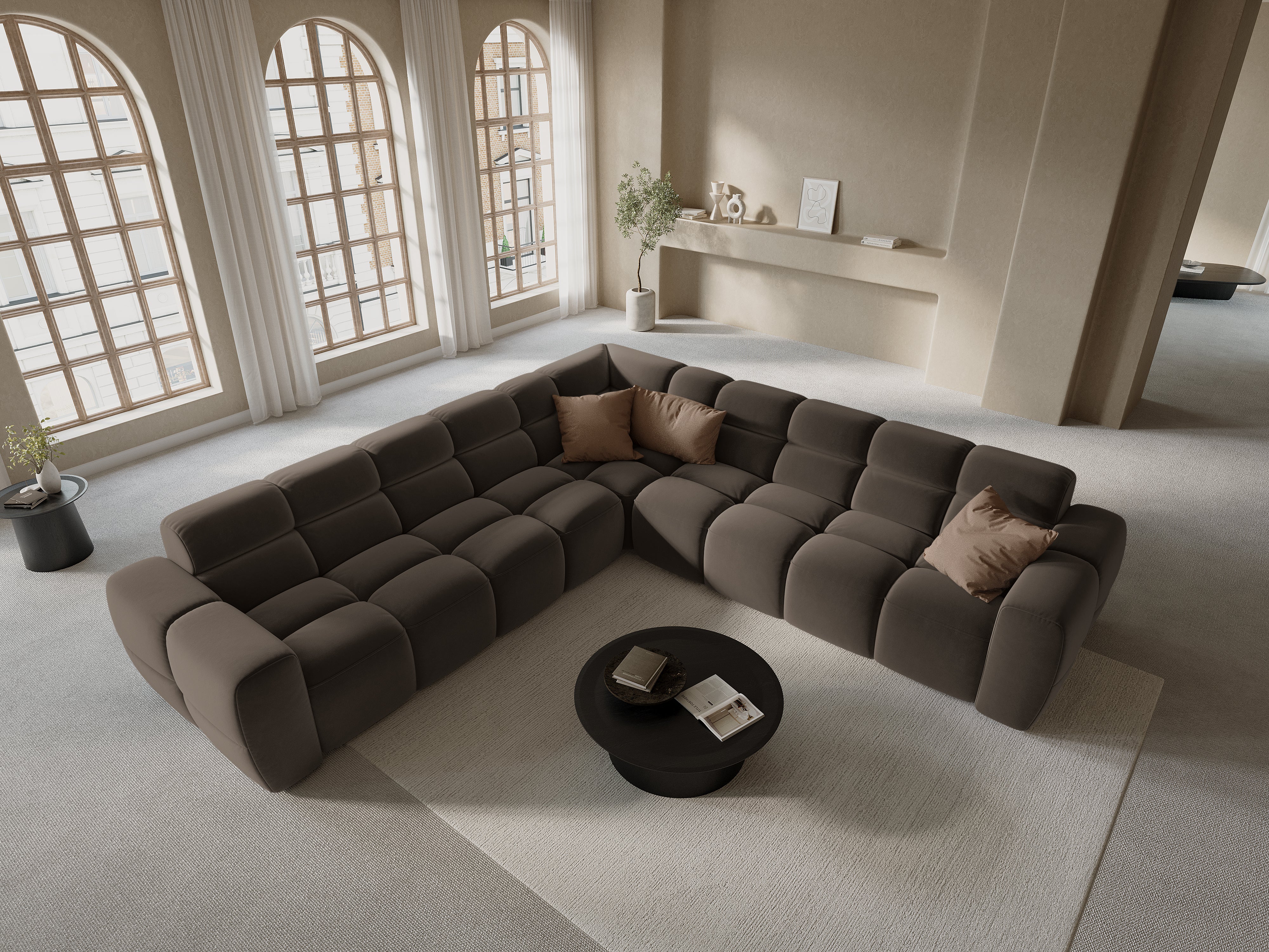 Symmetrical Velvet Corner Sofa LISA Light Brown