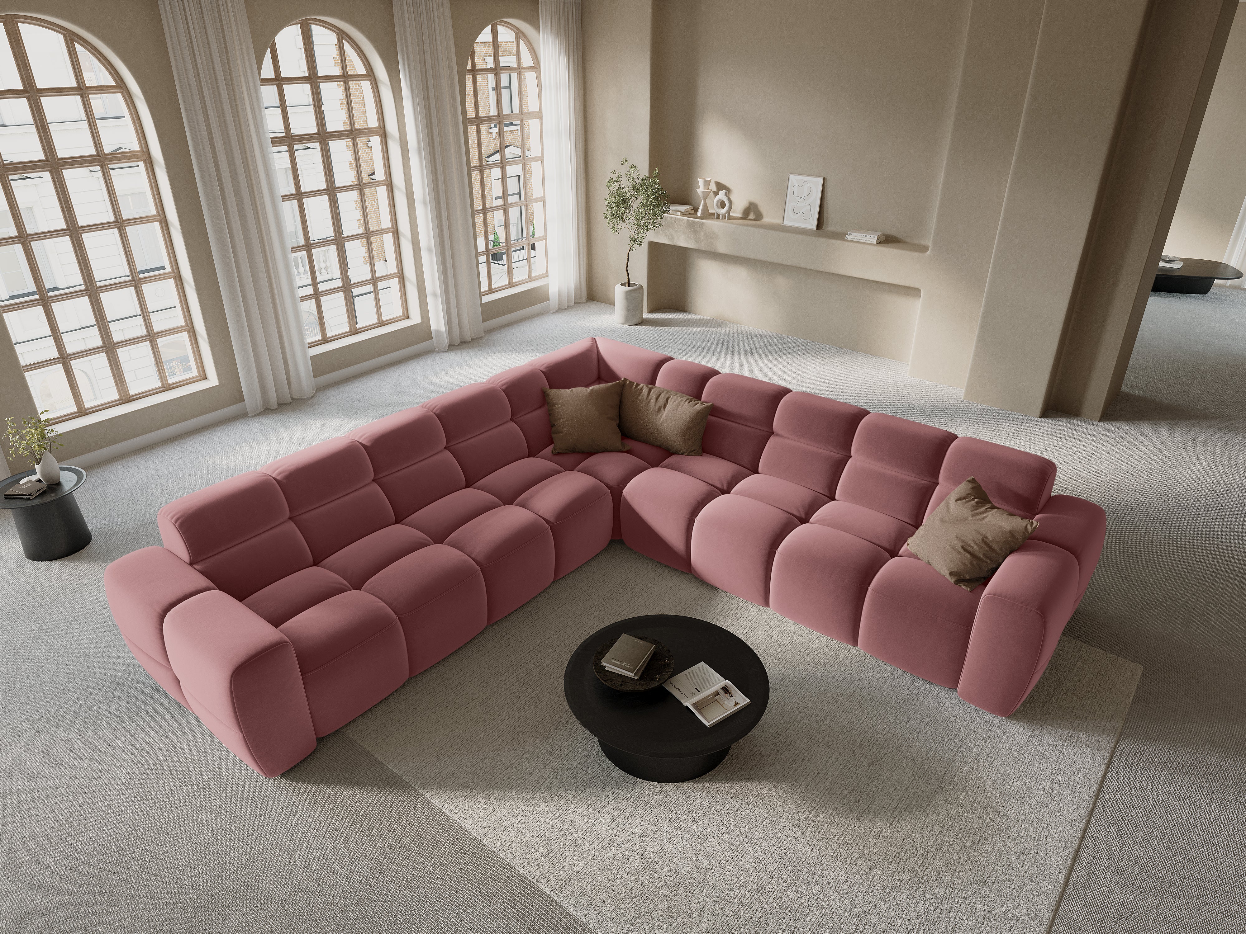 Symmetrical Velvet Corner Sofa LISA Pink