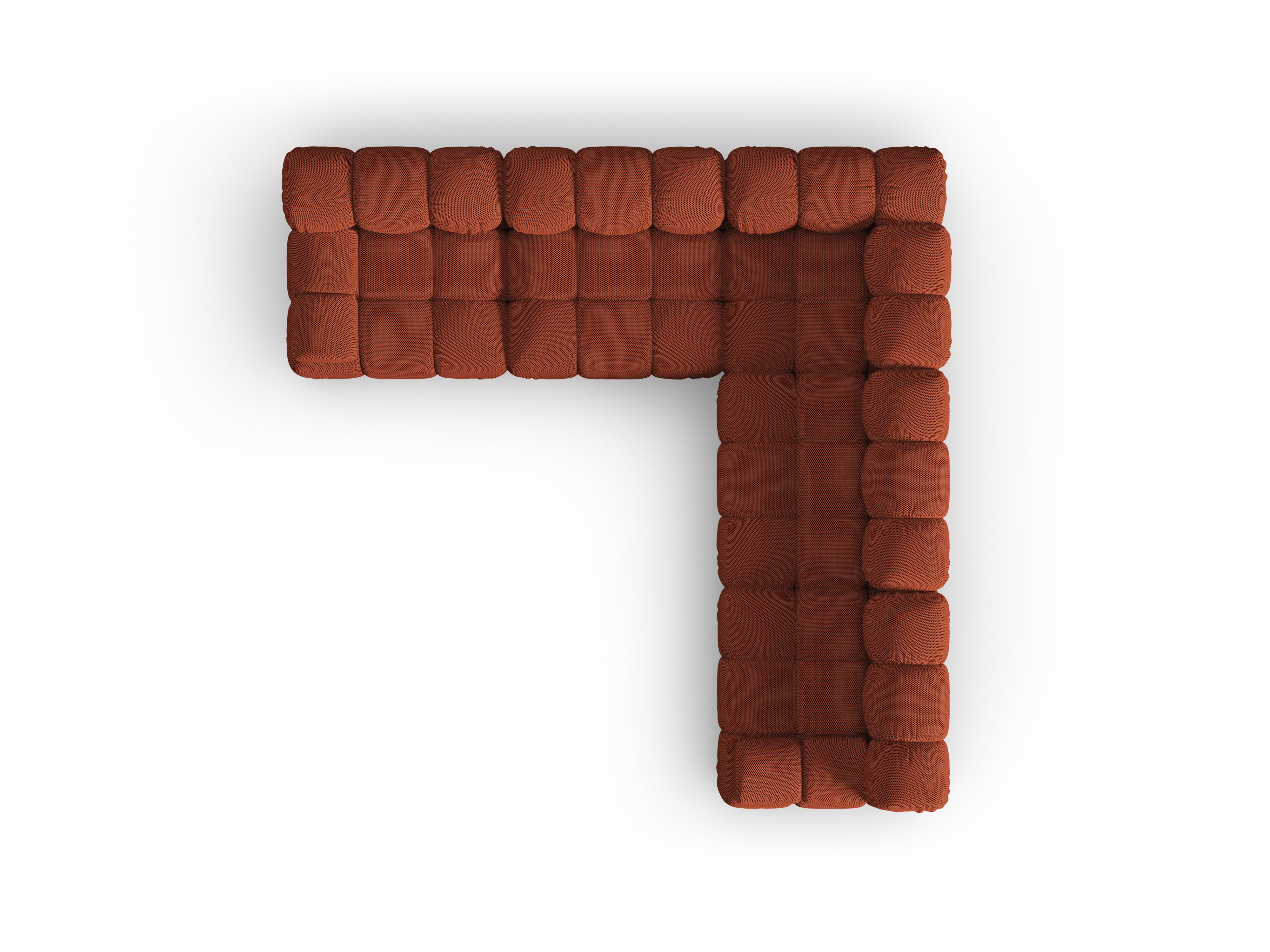 Symmetrische Eckcouch BELLIS aus ziegelrotem 3D-Stoff