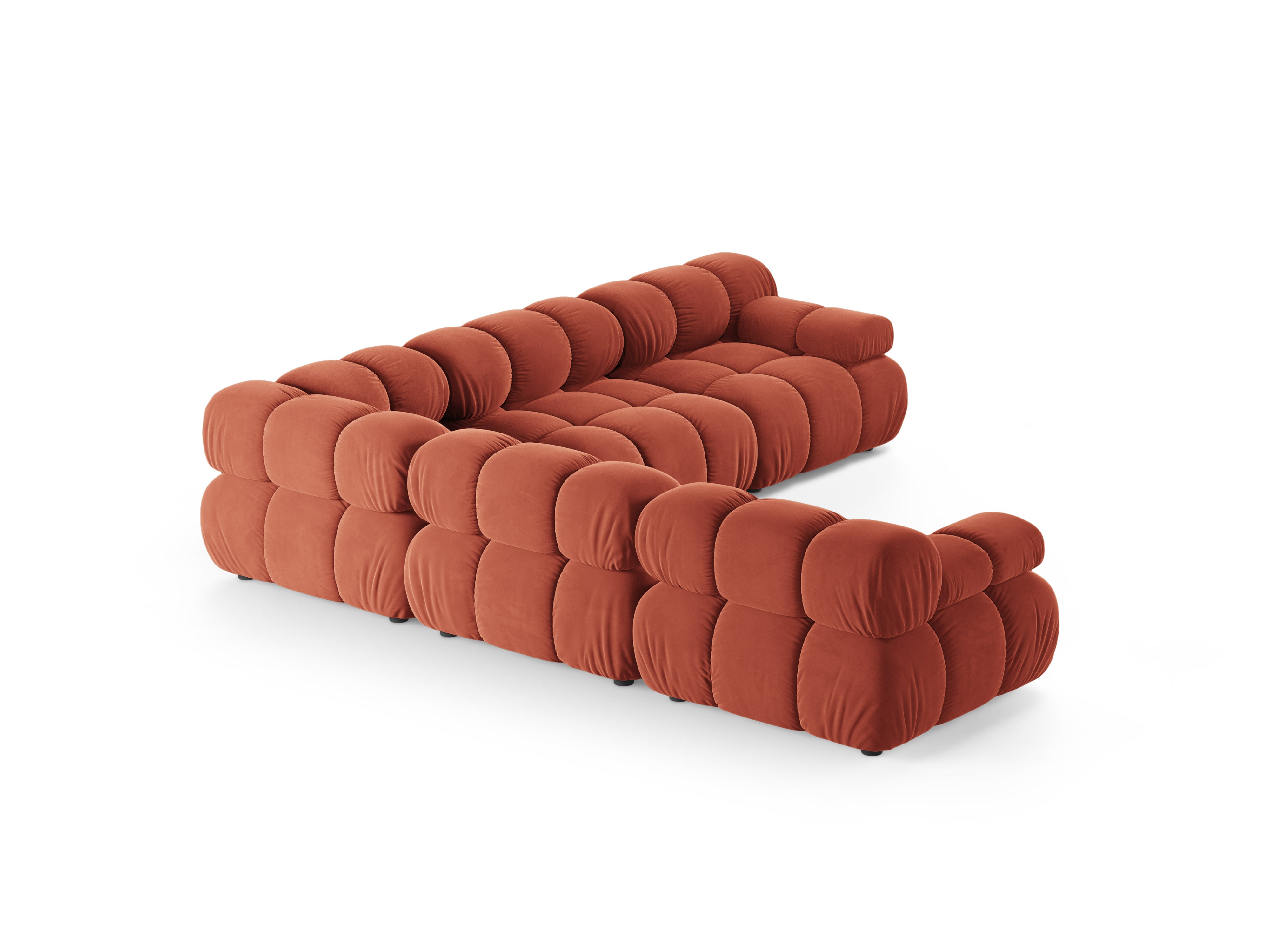 Symmetrische Eckcouch BELLIS in korallenfarbenem Velours