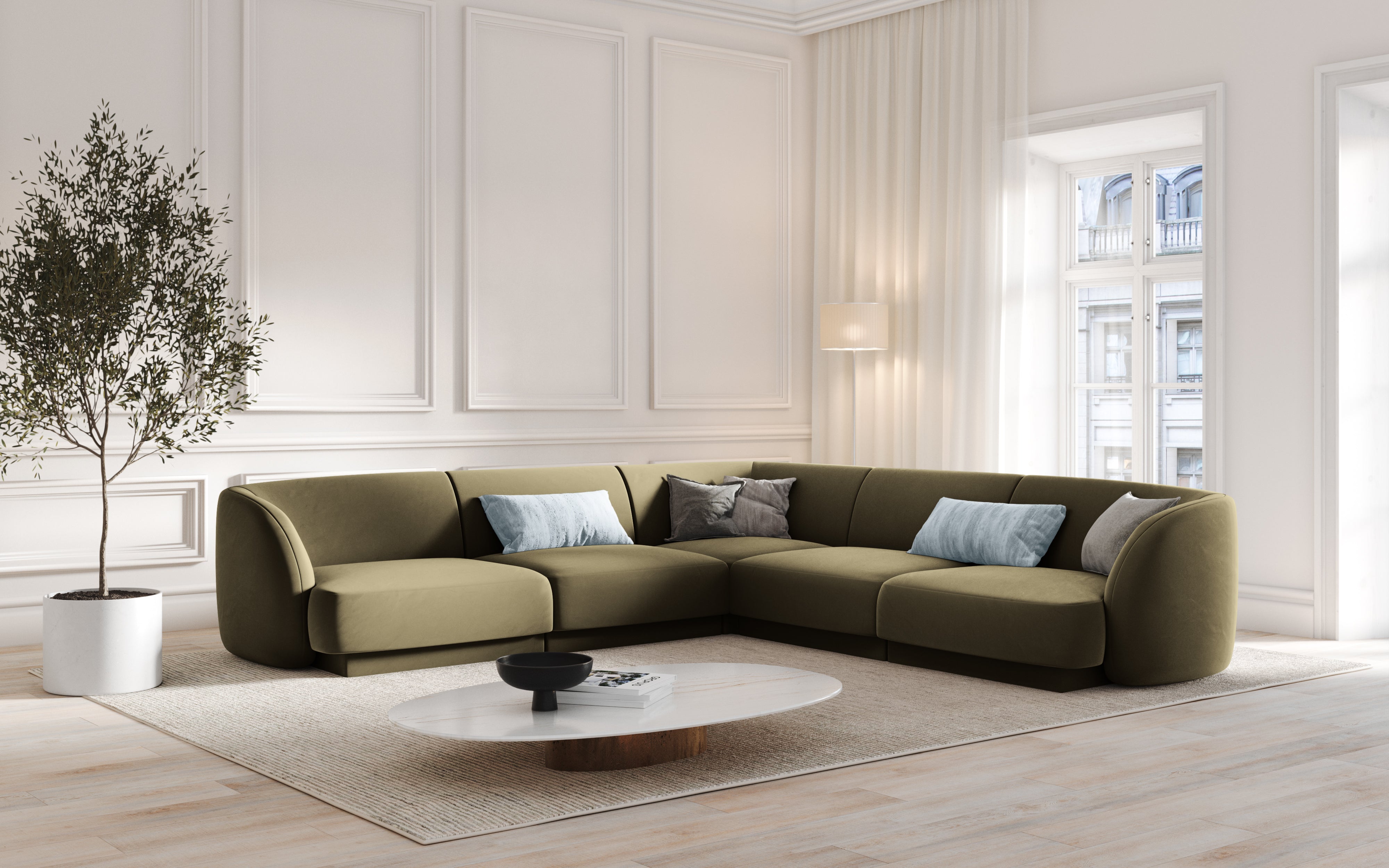Symmetrisches 5-Sitzer-Sofa MILEY grün Boucle