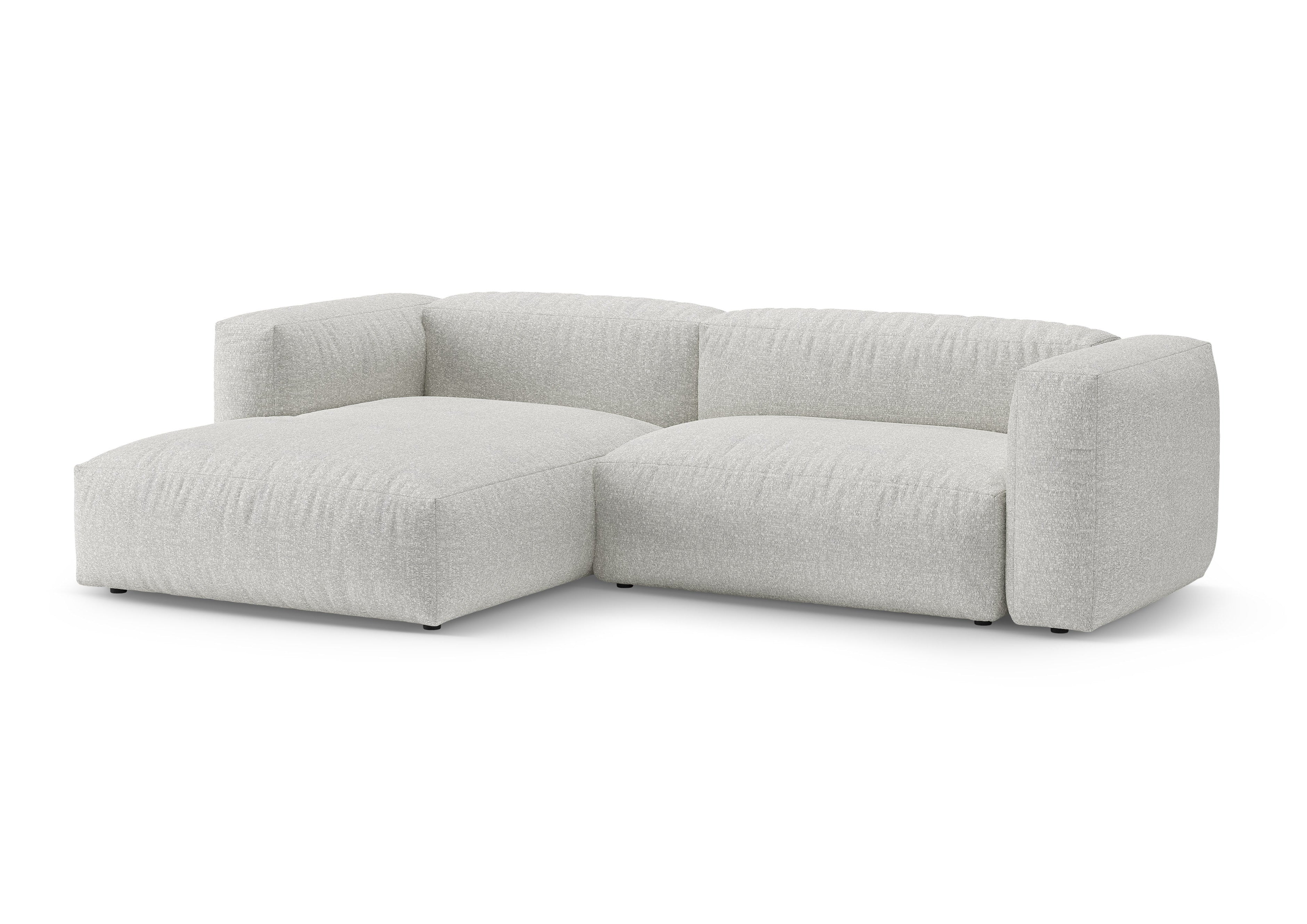 Left-facing corner sofa bed MARTINA in gray-beige mélange boucle