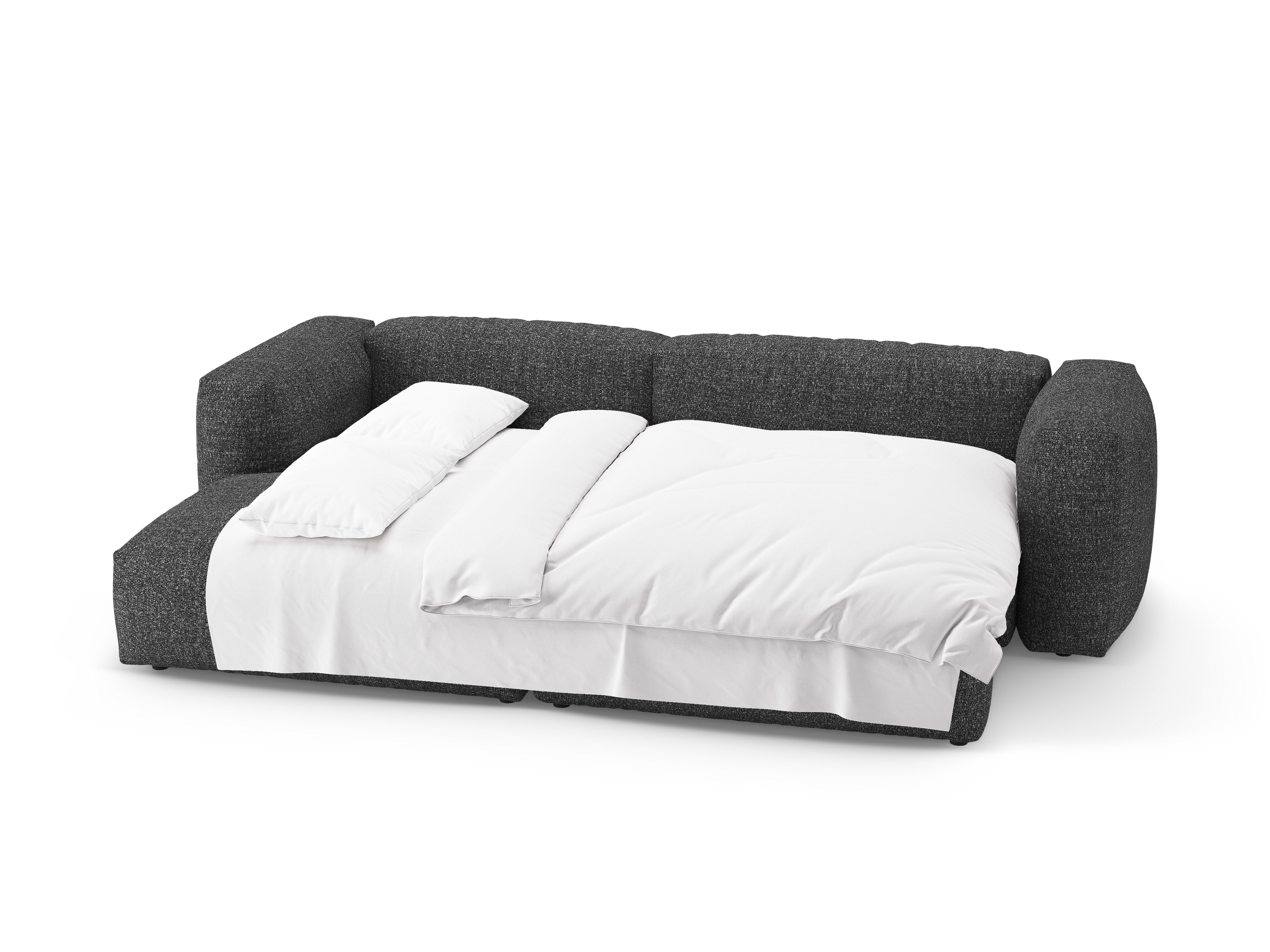 Ecksofa links mit Schlaffunktion MARTINA anthrazit Boucle
