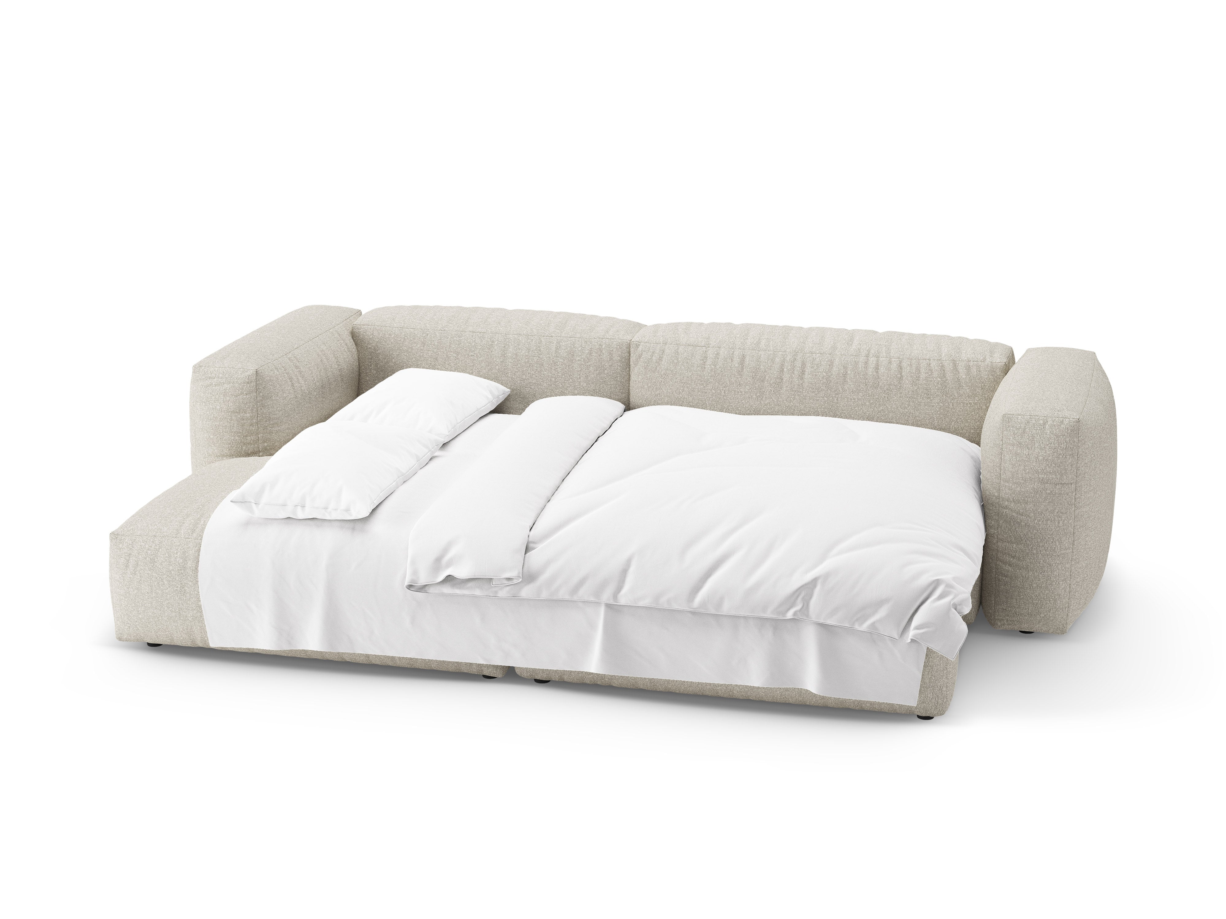 Left-facing corner sofa bed MARTINA beige boucle