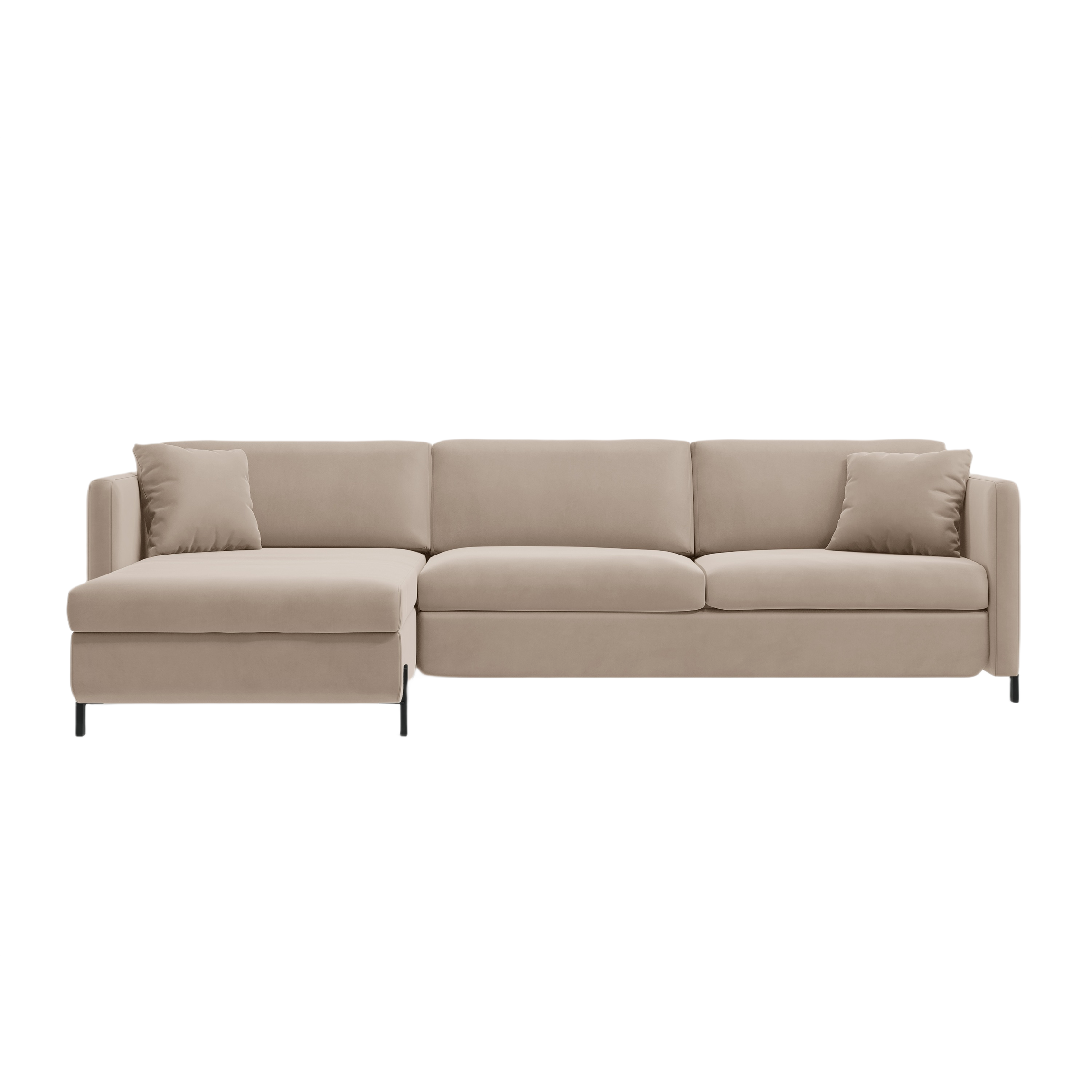 Velvet Left Corner Sofa with Bed Function, "Gloria", 5 Seats, Beige, 280x170x80
Made in Europe