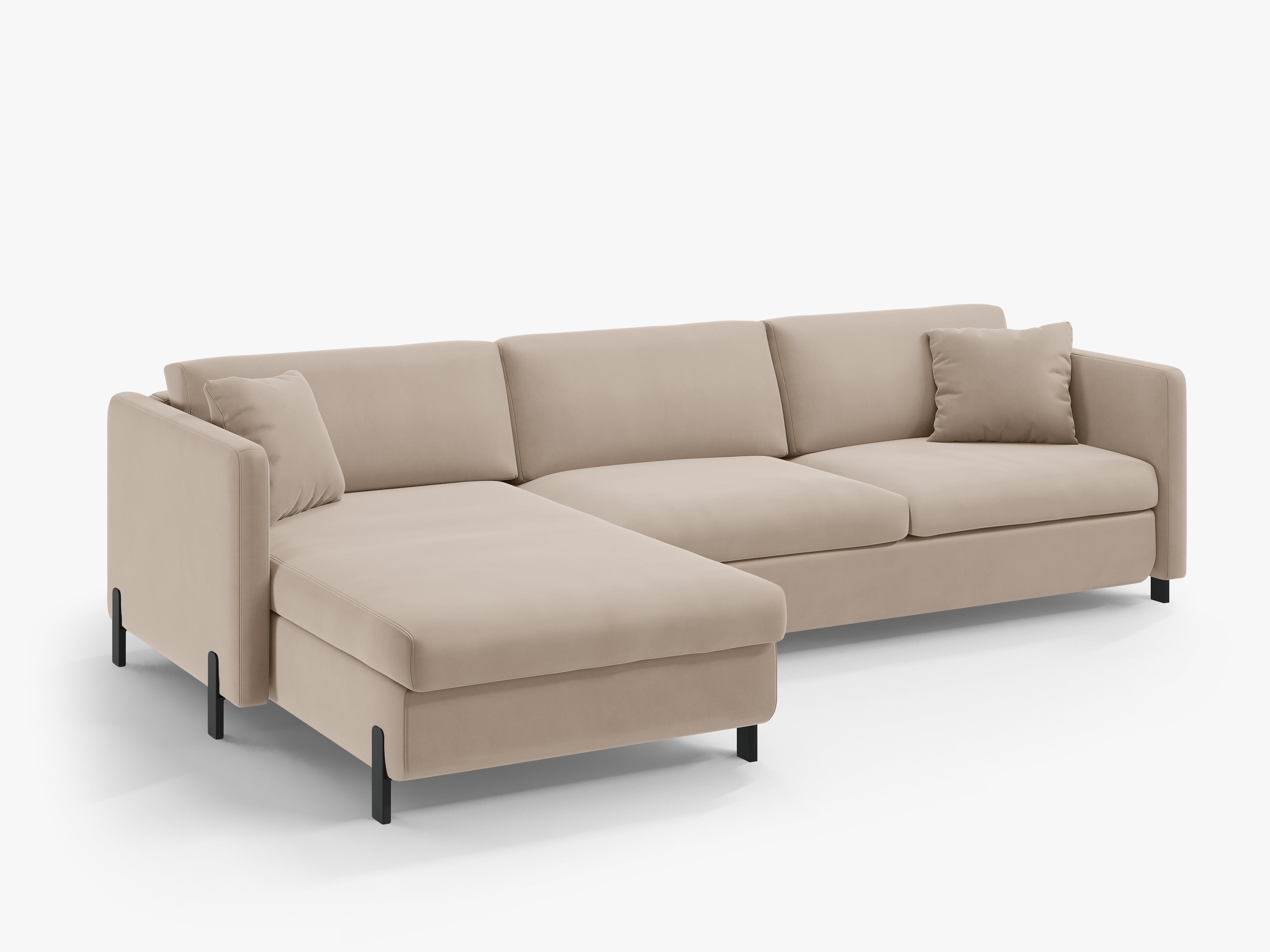 Velvet Left Corner Sofa with Bed Function, "Gloria", 5 Seats, Beige, 280x170x80
Made in Europe