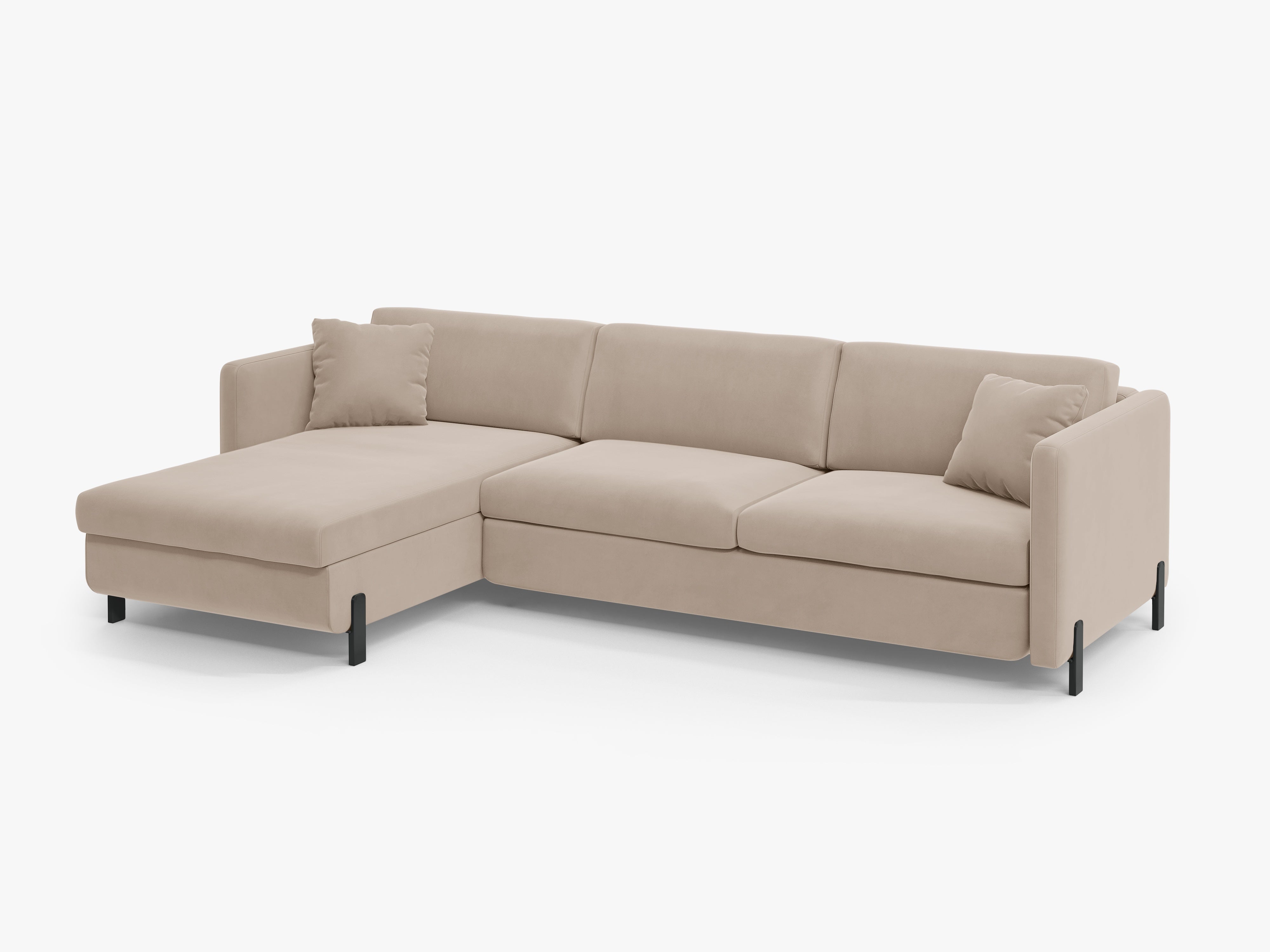 Velvet Left Corner Sofa with Bed Function, "Gloria", 5 Seats, Beige, 280x170x80
Made in Europe