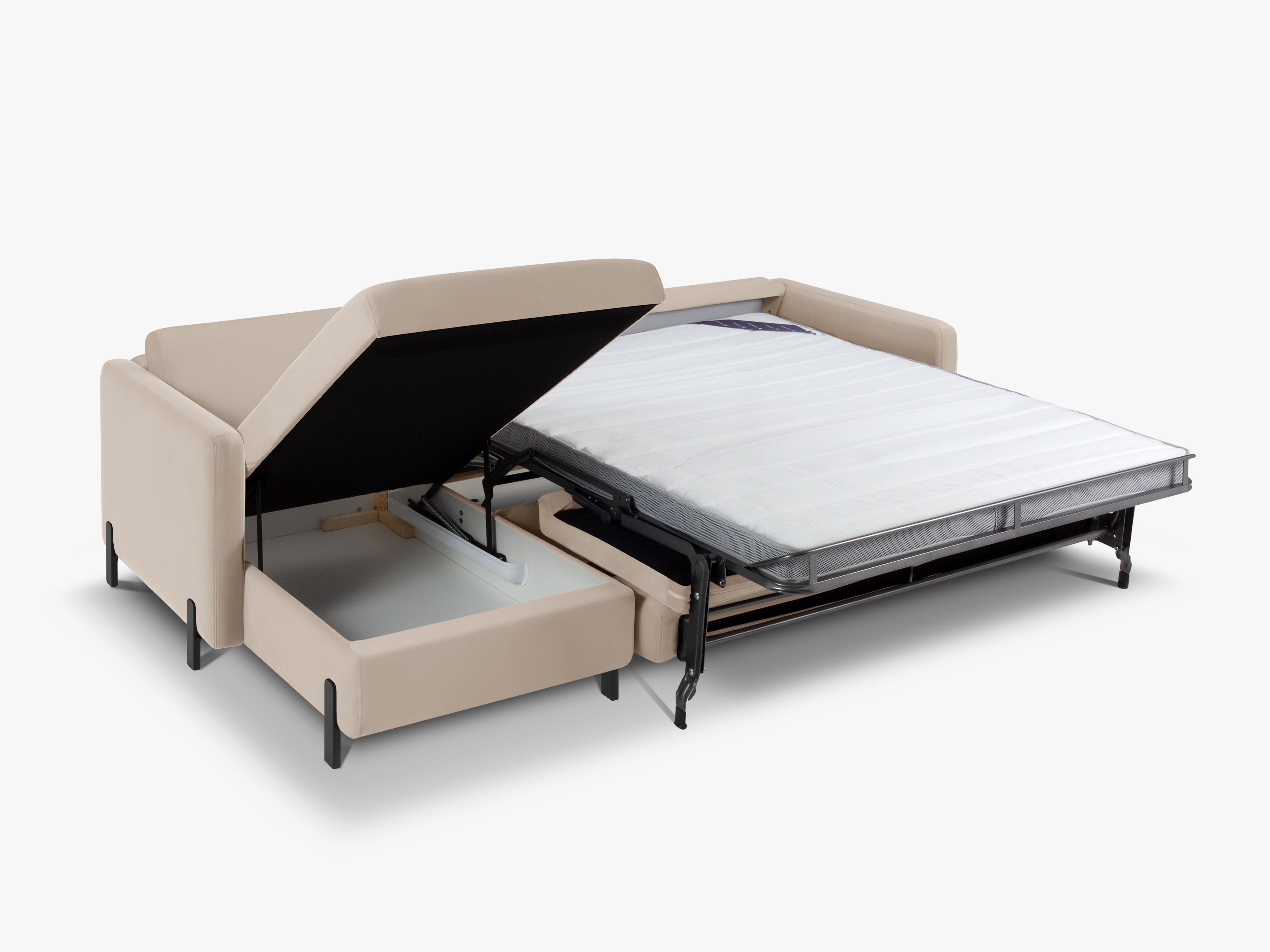 Velvet Left Corner Sofa with Bed Function, "Gloria", 5 Seats, Beige, 280x170x80
Made in Europe