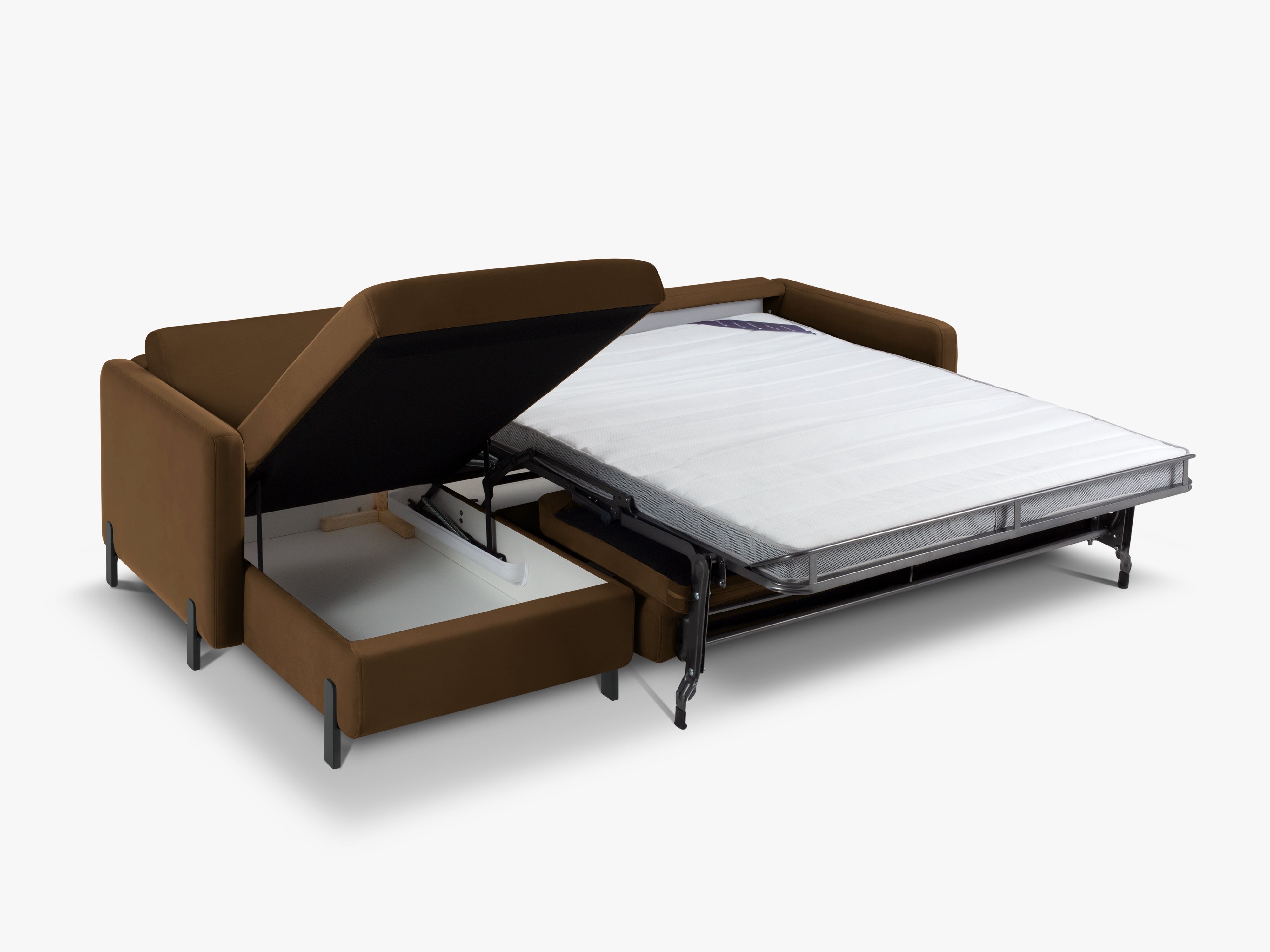 Velvet Left Corner Sofa with Bed Function, "Gloria", 5 Seats, Chocolate, 280x170x80
Made in Europe