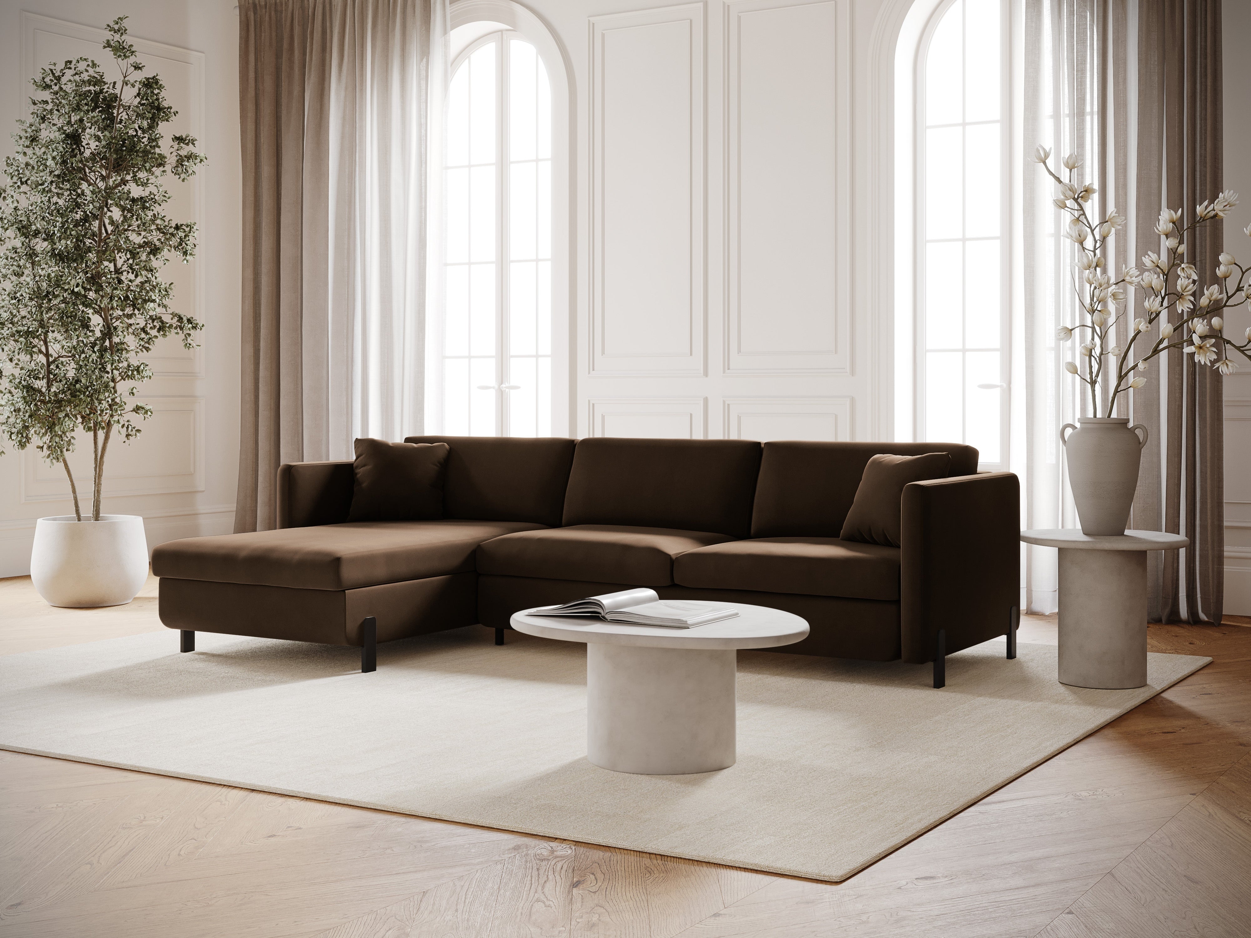 Velvet Left Corner Sofa with Bed Function, "Gloria", 5 Seats, Chocolate, 280x170x80
Made in Europe