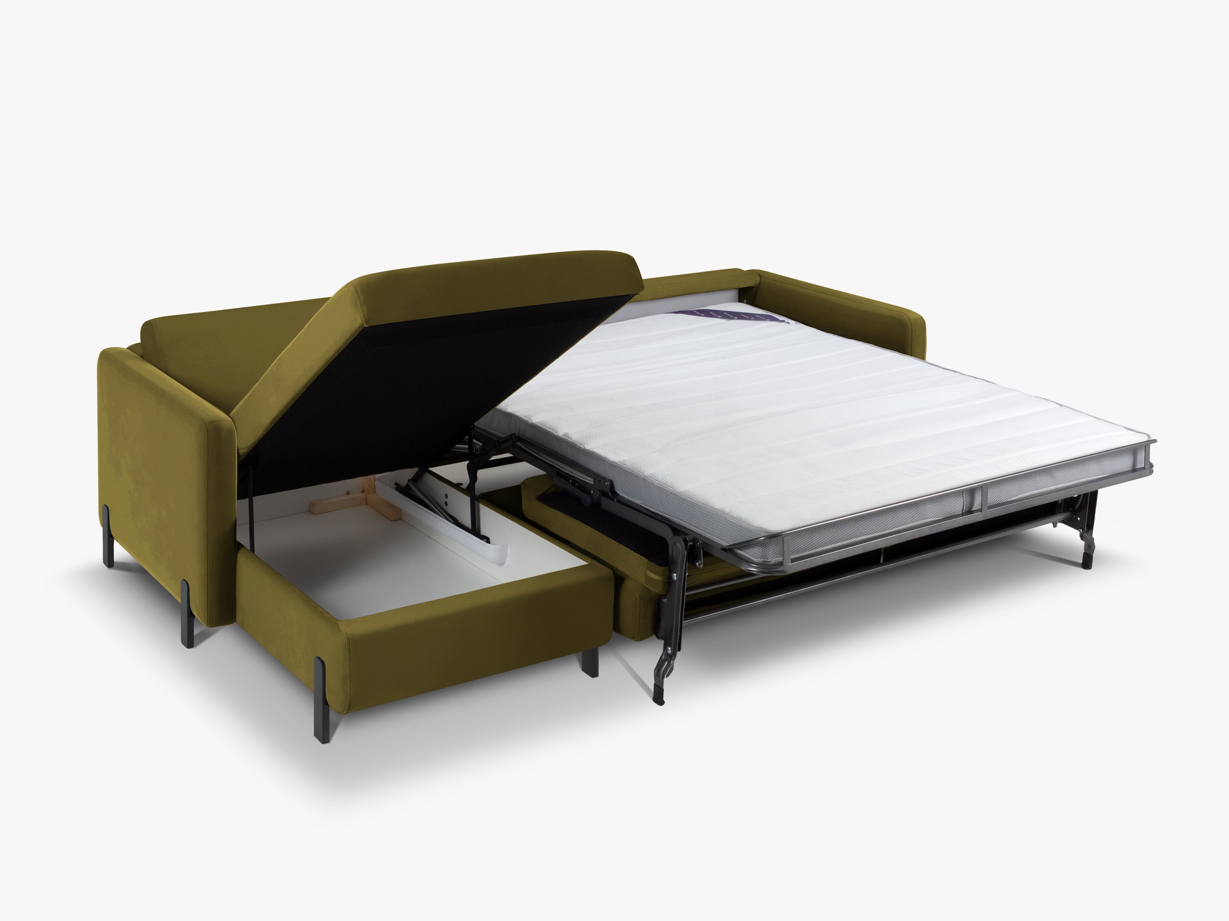 Velvet Left Corner Sofa with Bed Function, "Gloria", 5 Seats, Green, 280x170x80
Made in Europe