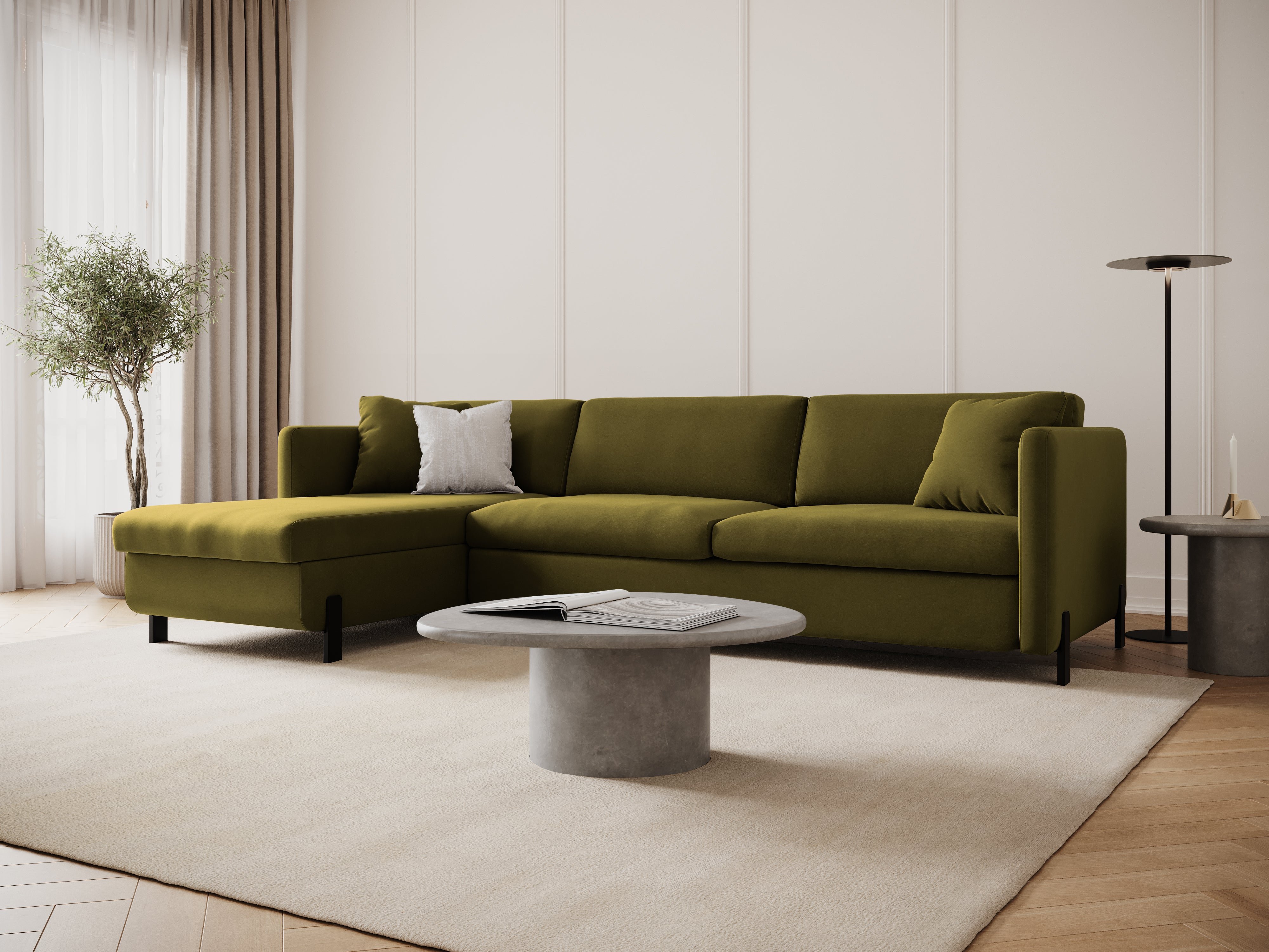 Velvet Left Corner Sofa with Bed Function, "Gloria", 5 Seats, Green, 280x170x80
Made in Europe