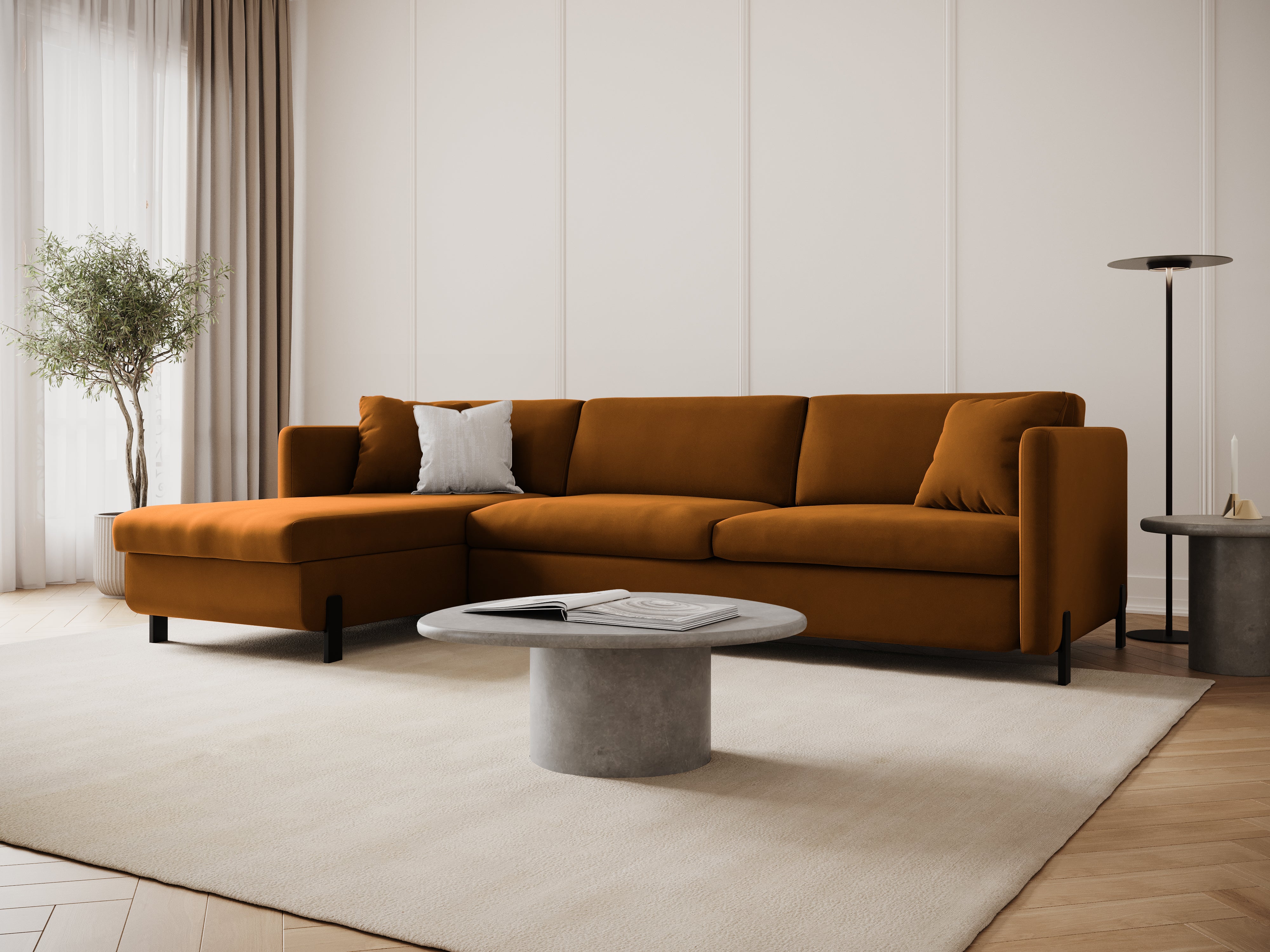Velvet Left Corner Sofa with Bed Function, "Gloria", 5 Seats, Brown, 280x170x80
Made in Europe