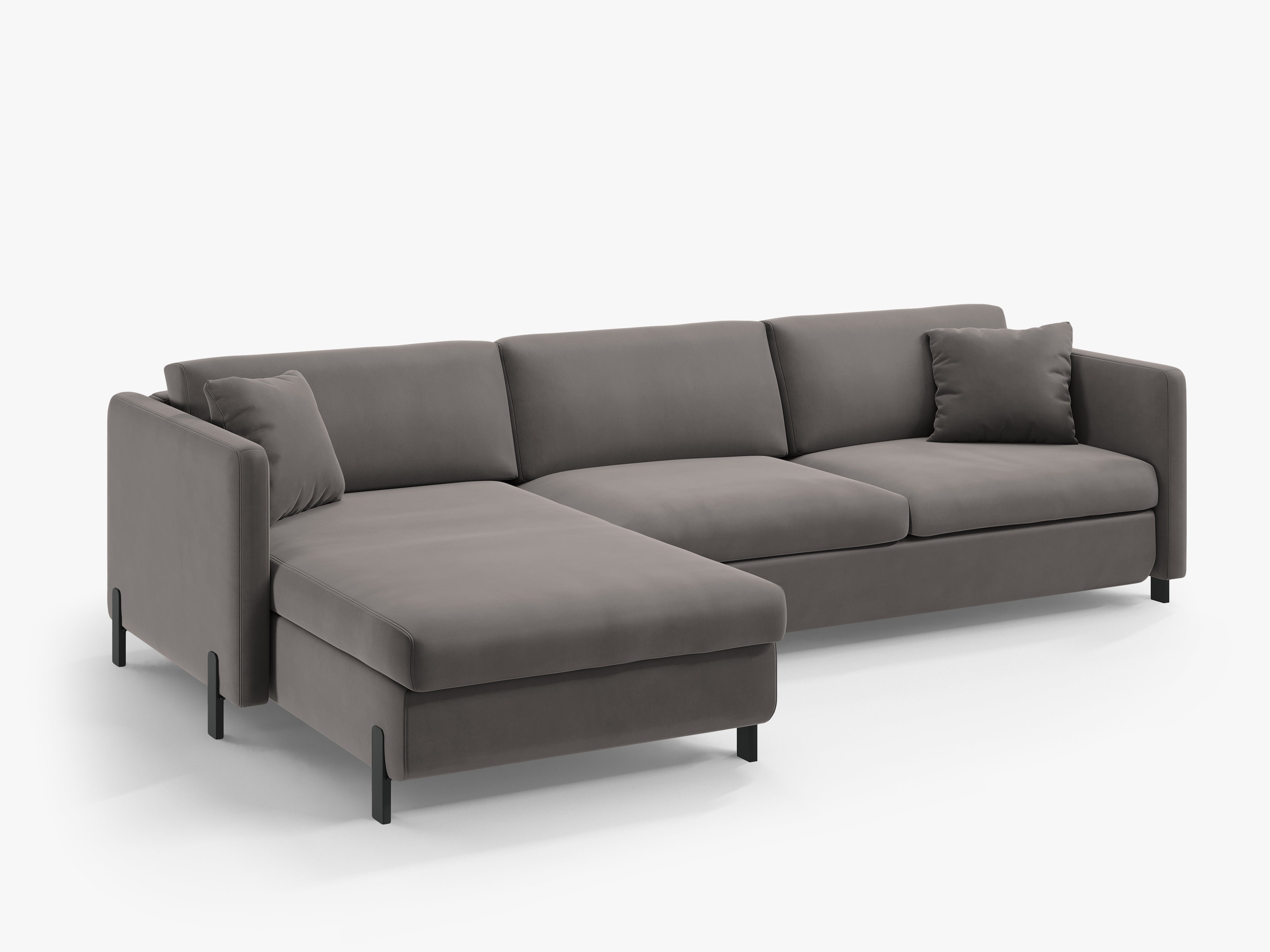 Velvet Left Corner Sofa with Bed Function, "Gloria", 5 Seats, Gray, 280x170x80
Made in Europe
