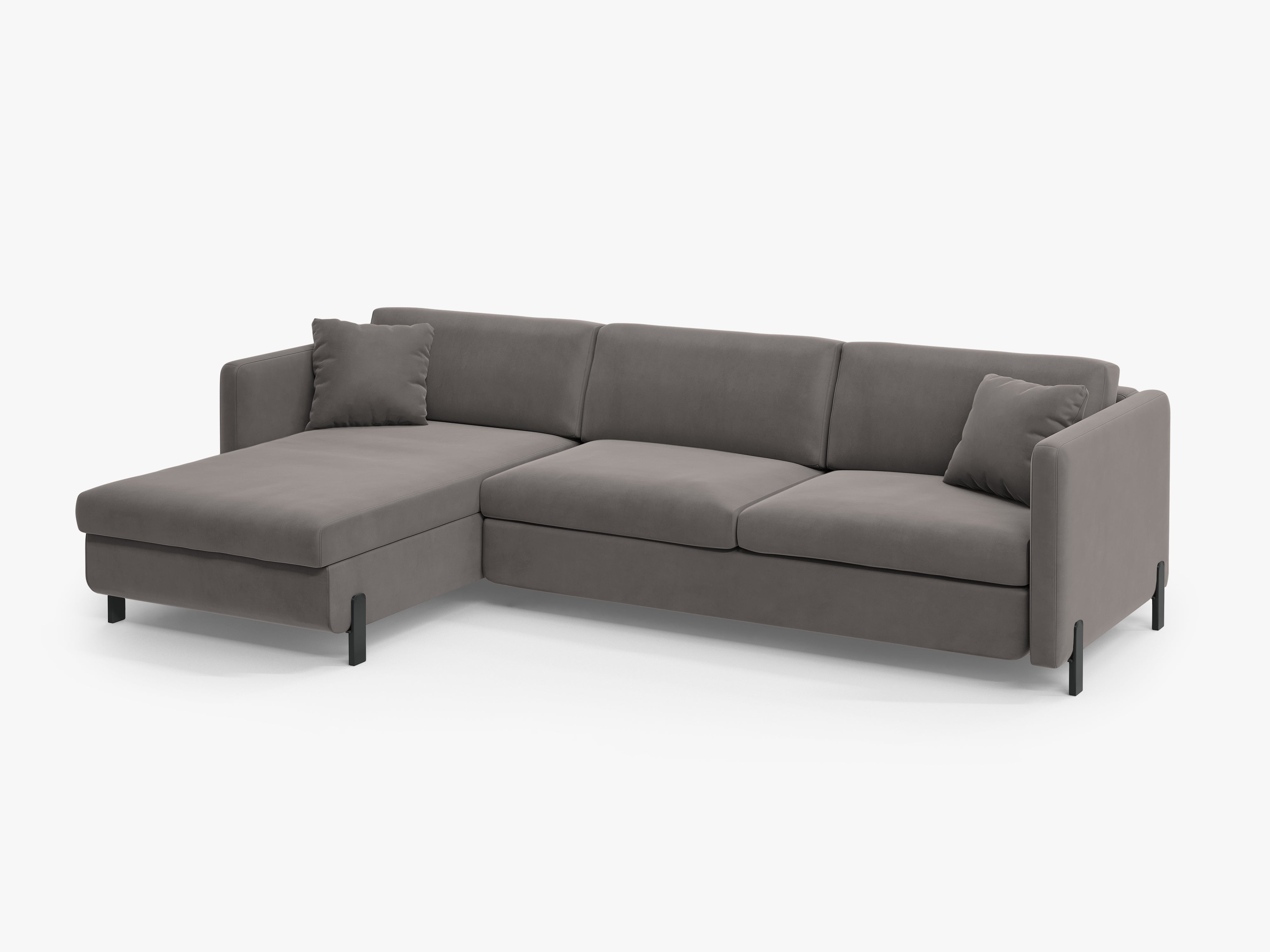 Velvet Left Corner Sofa with Bed Function, "Gloria", 5 Seats, Gray, 280x170x80
Made in Europe
