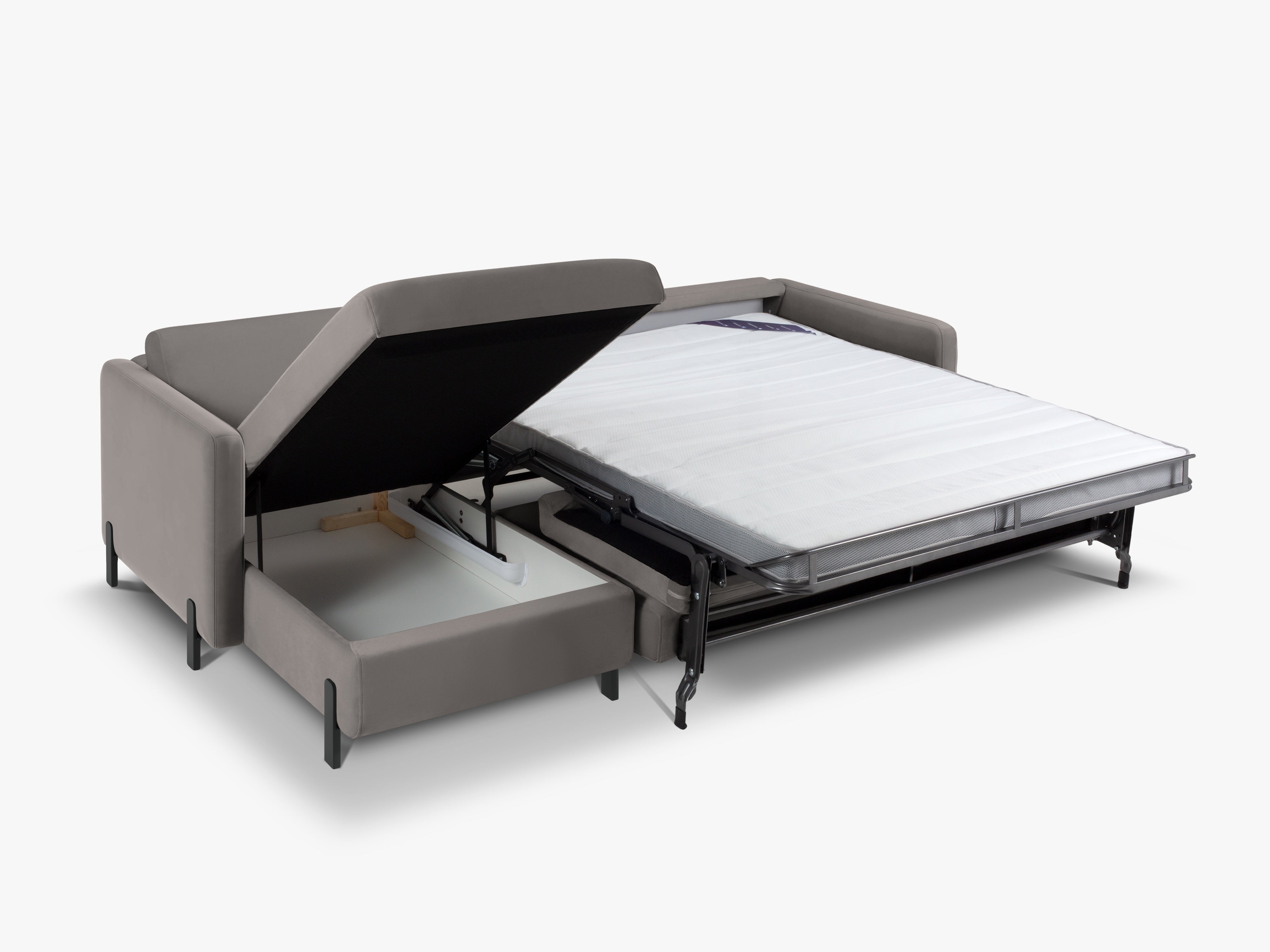 Velvet Left Corner Sofa with Bed Function, "Gloria", 5 Seats, Gray, 280x170x80
Made in Europe