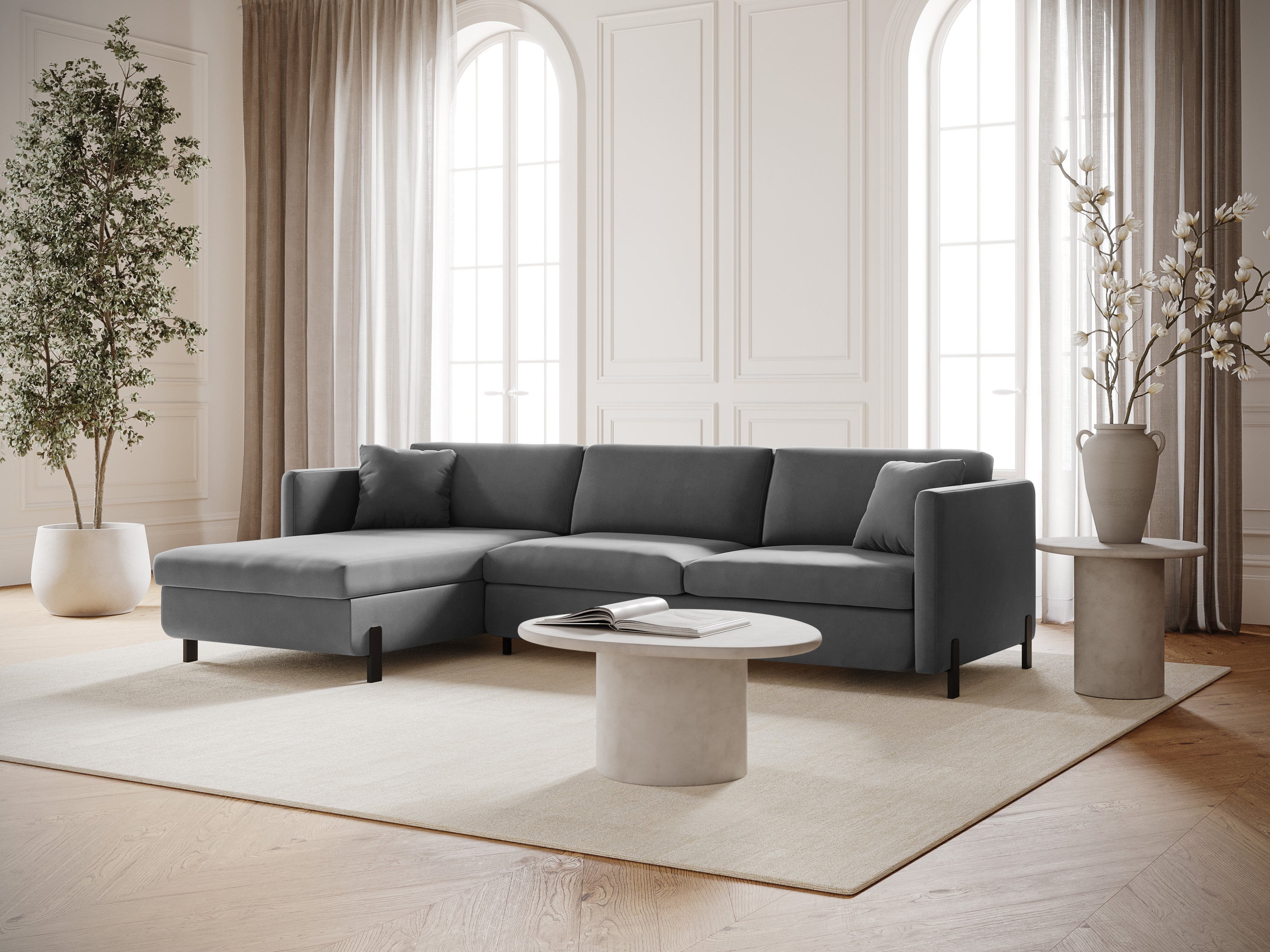 Velvet Left Corner Sofa with Bed Function, "Gloria", 5 Seats, Gray, 280x170x80
Made in Europe