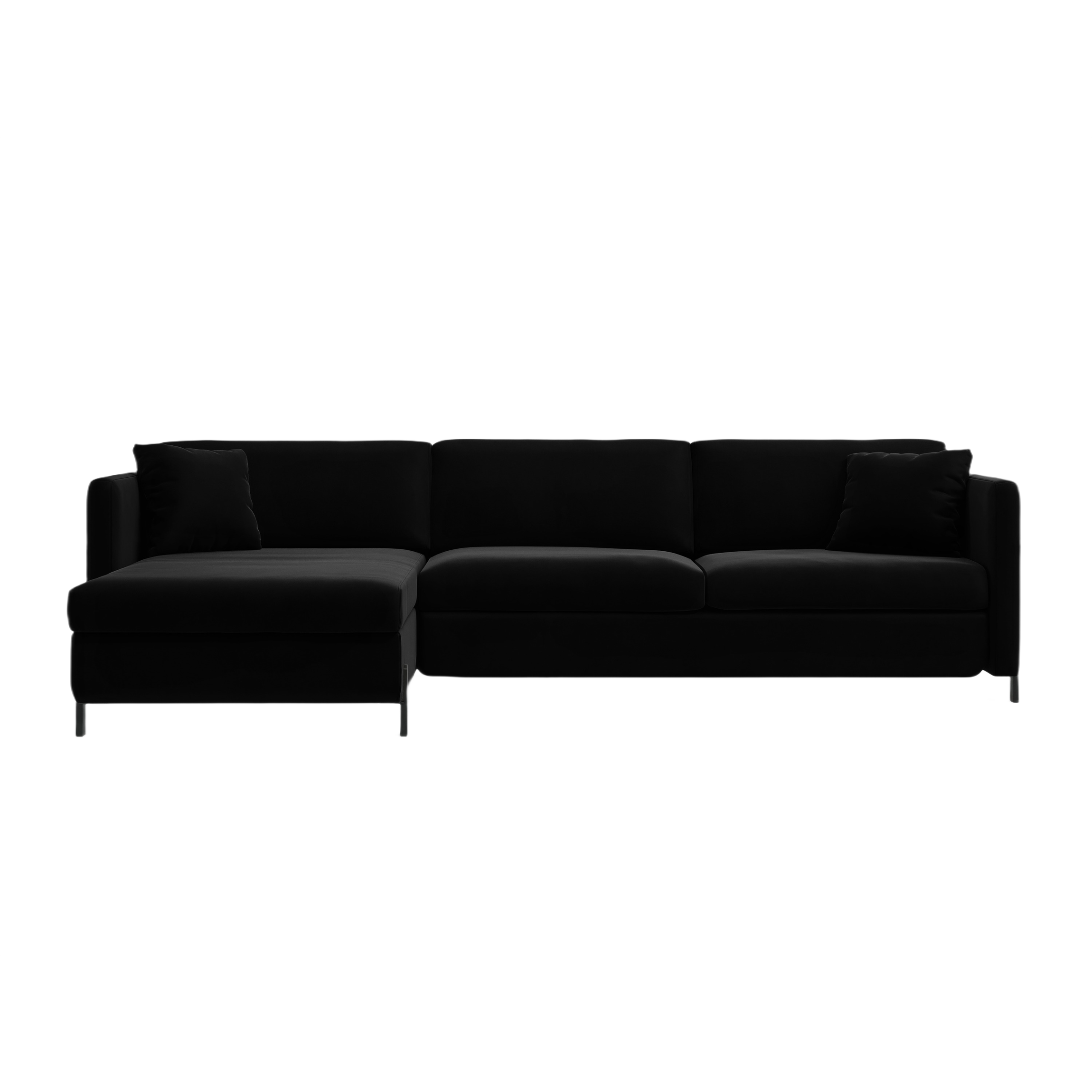 Velvet Left Corner Sofa with Bed Function, "Gloria", 5 Seats, Black, 280x170x80
Made in Europe