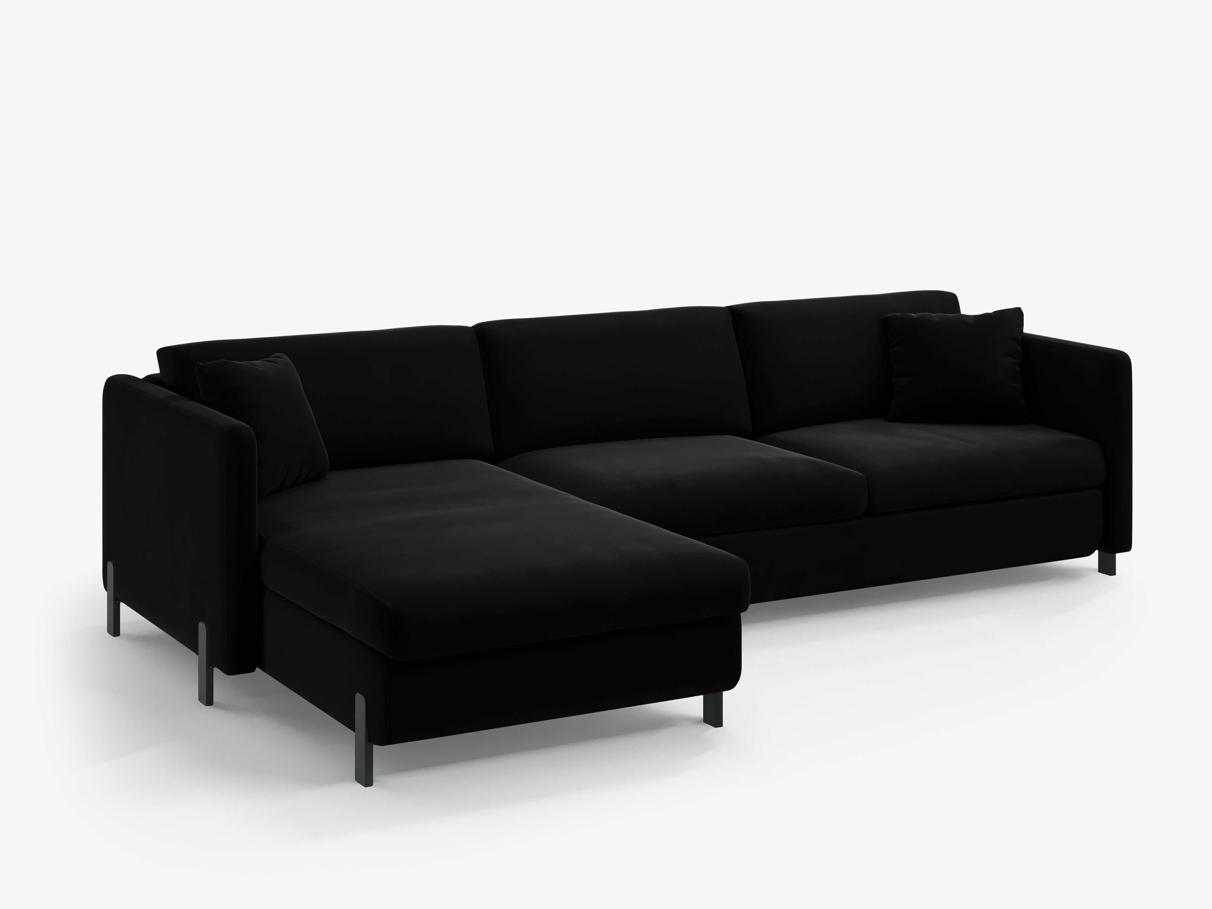 Velvet Left Corner Sofa with Bed Function, "Gloria", 5 Seats, Black, 280x170x80
Made in Europe