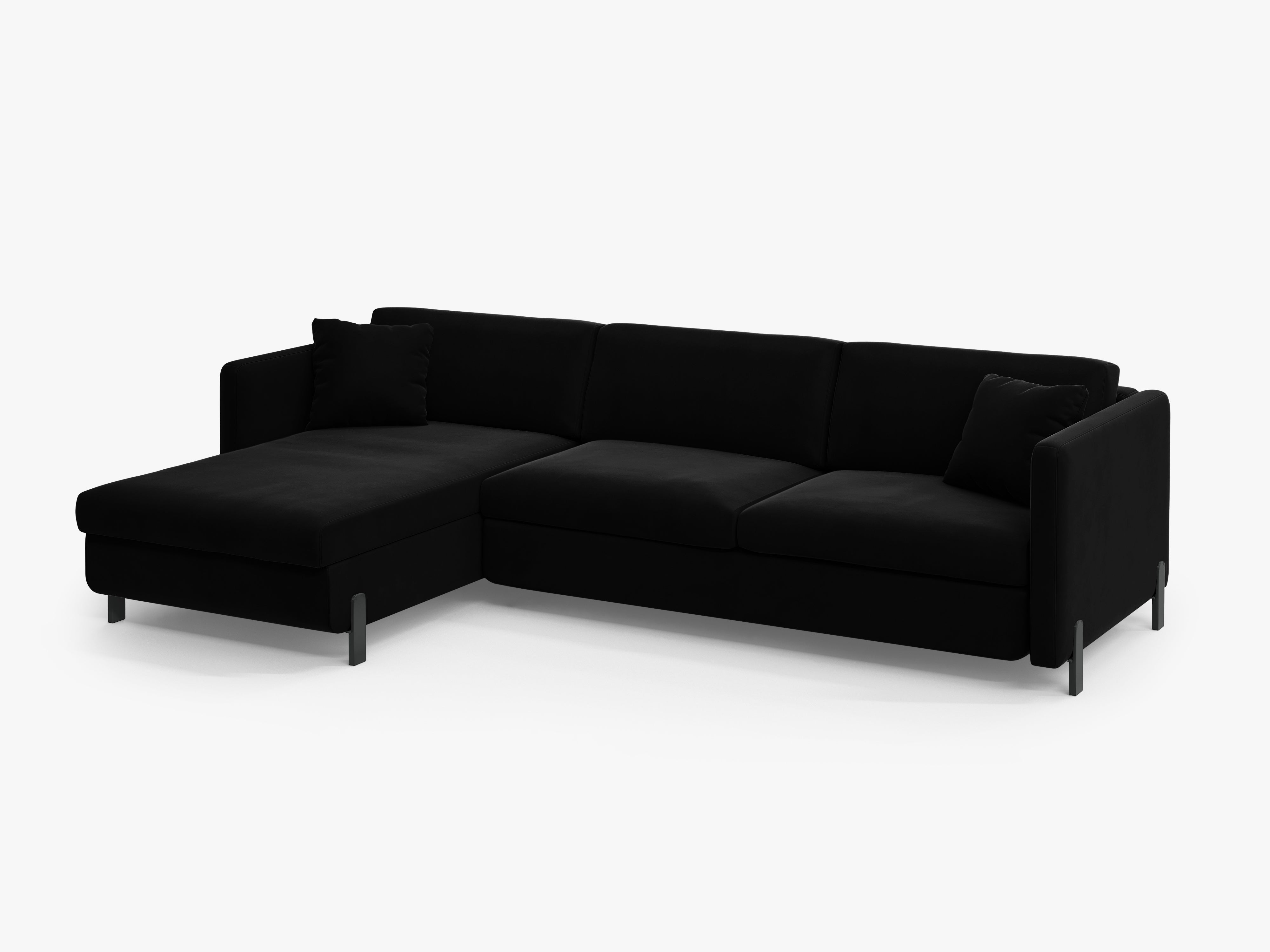 Velvet Left Corner Sofa with Bed Function, "Gloria", 5 Seats, Black, 280x170x80
Made in Europe