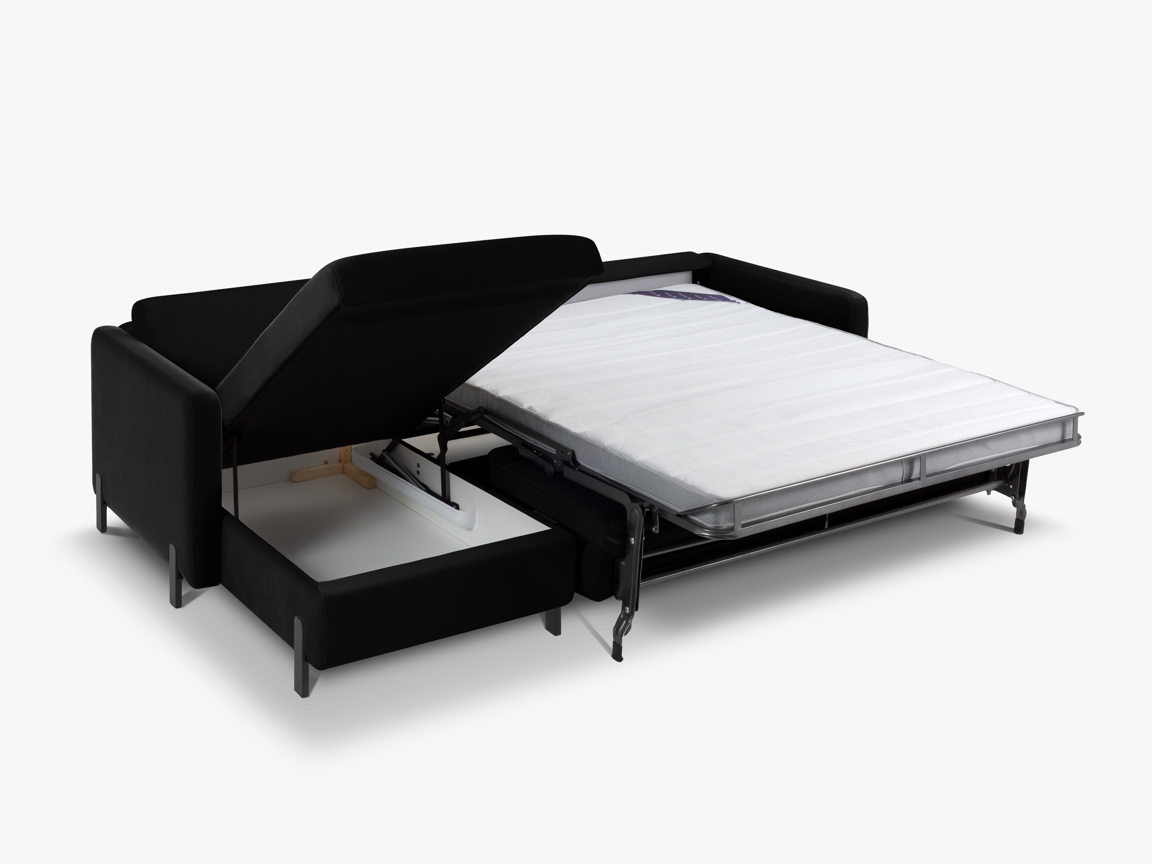 Velvet Left Corner Sofa with Bed Function, "Gloria", 5 Seats, Black, 280x170x80
Made in Europe