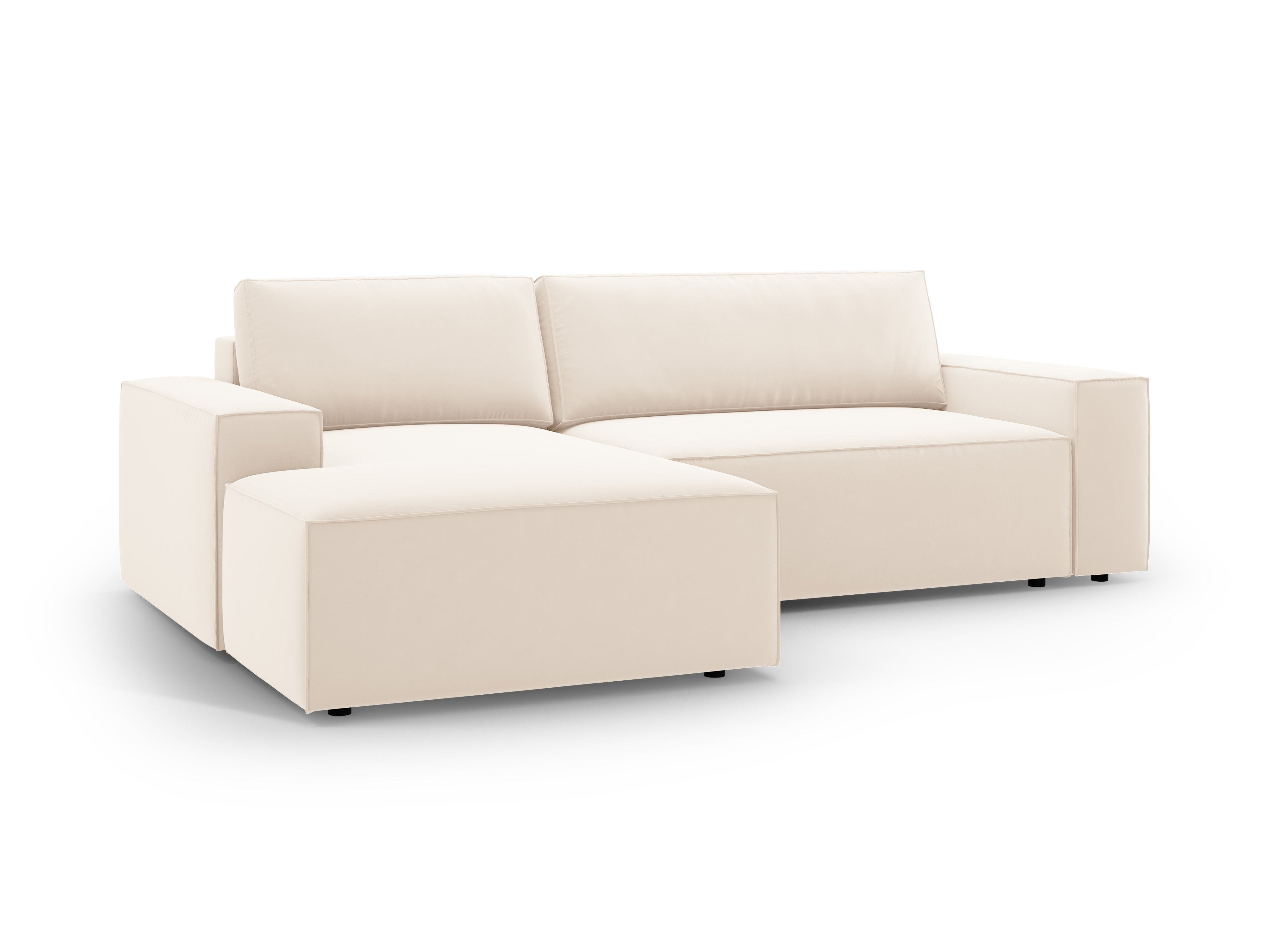 Samt-Ecksofa links mit Schlaffunktion JODIE hellbeige