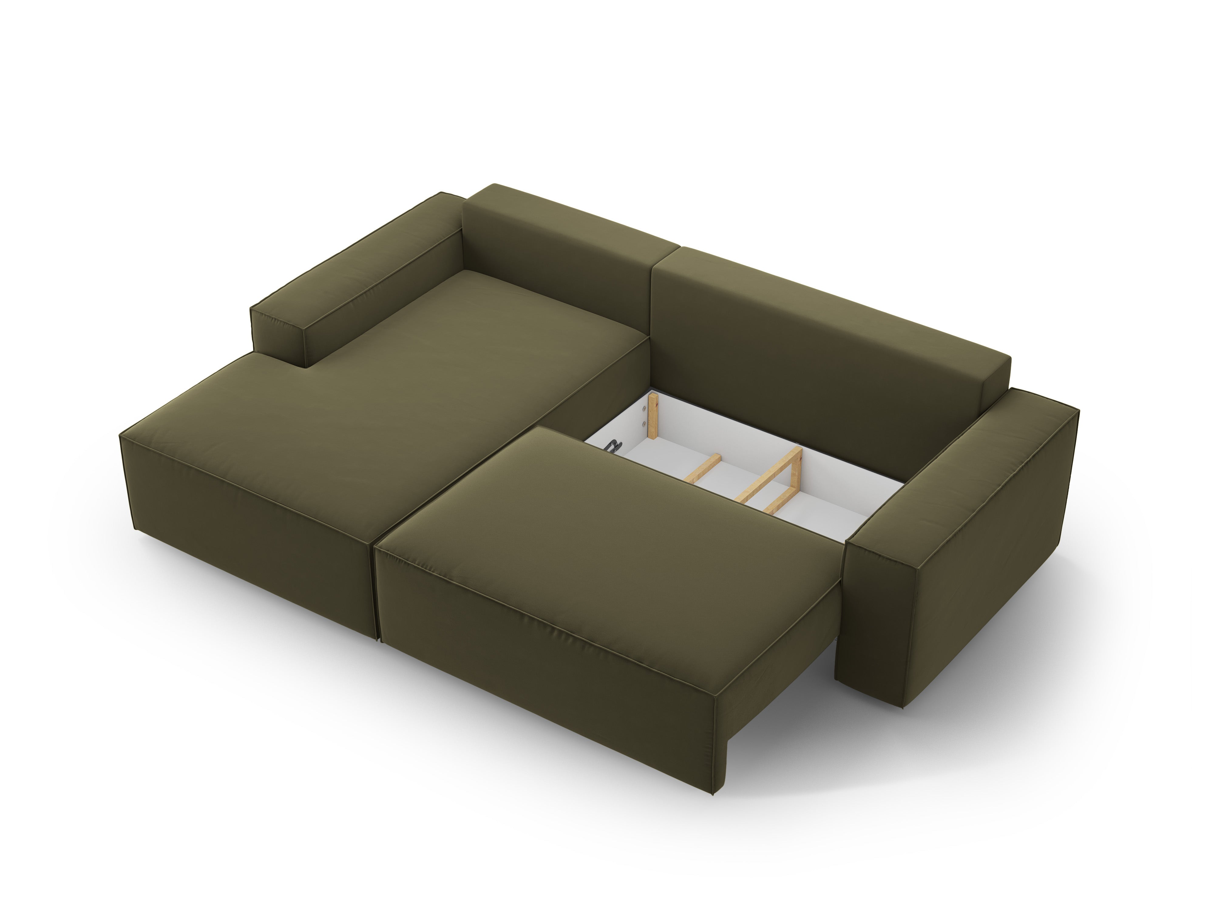 Left-facing velvet corner sofa bed JODIE green