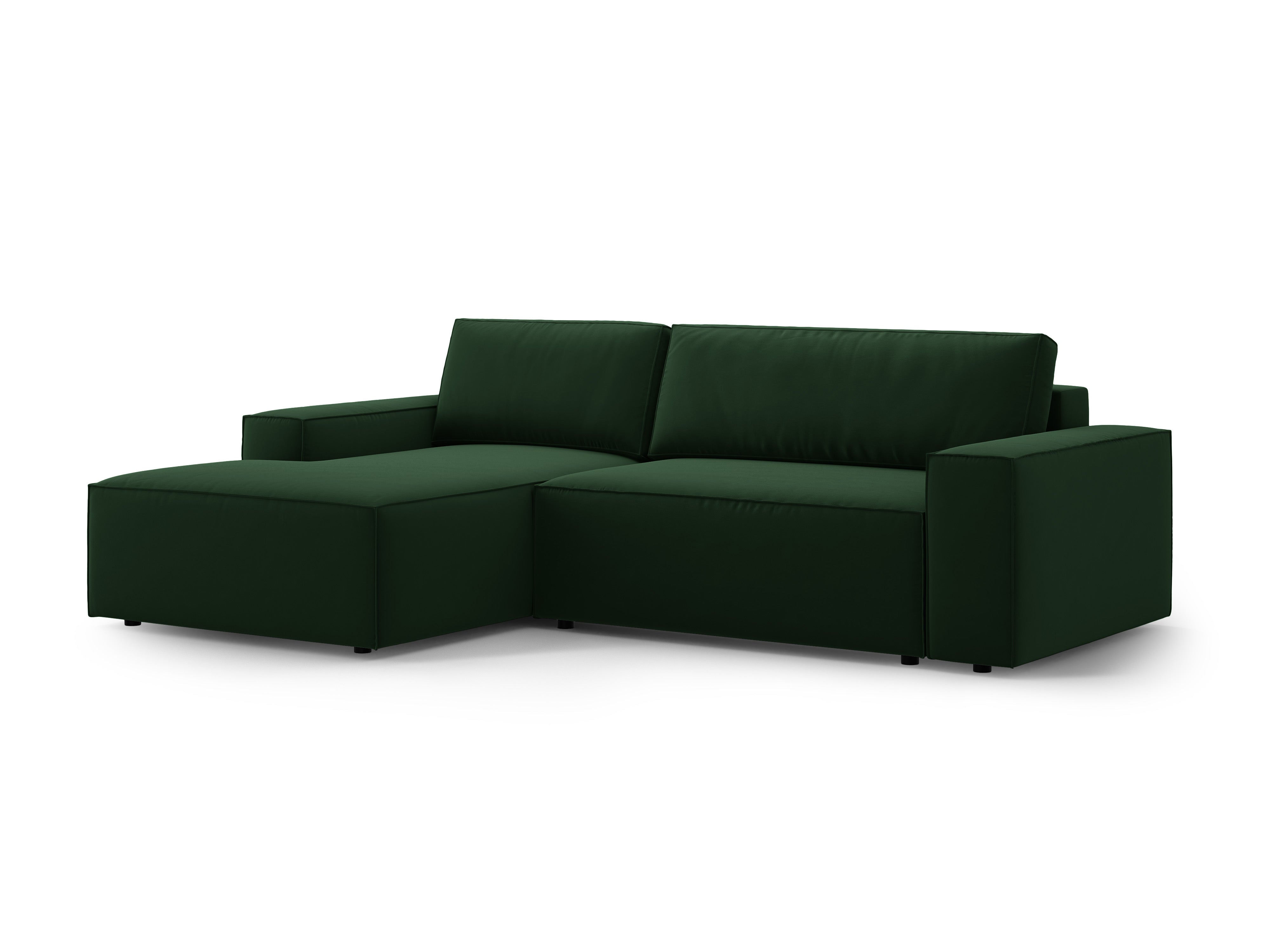 Left-facing velvet corner sofa bed JODIE in bottle green