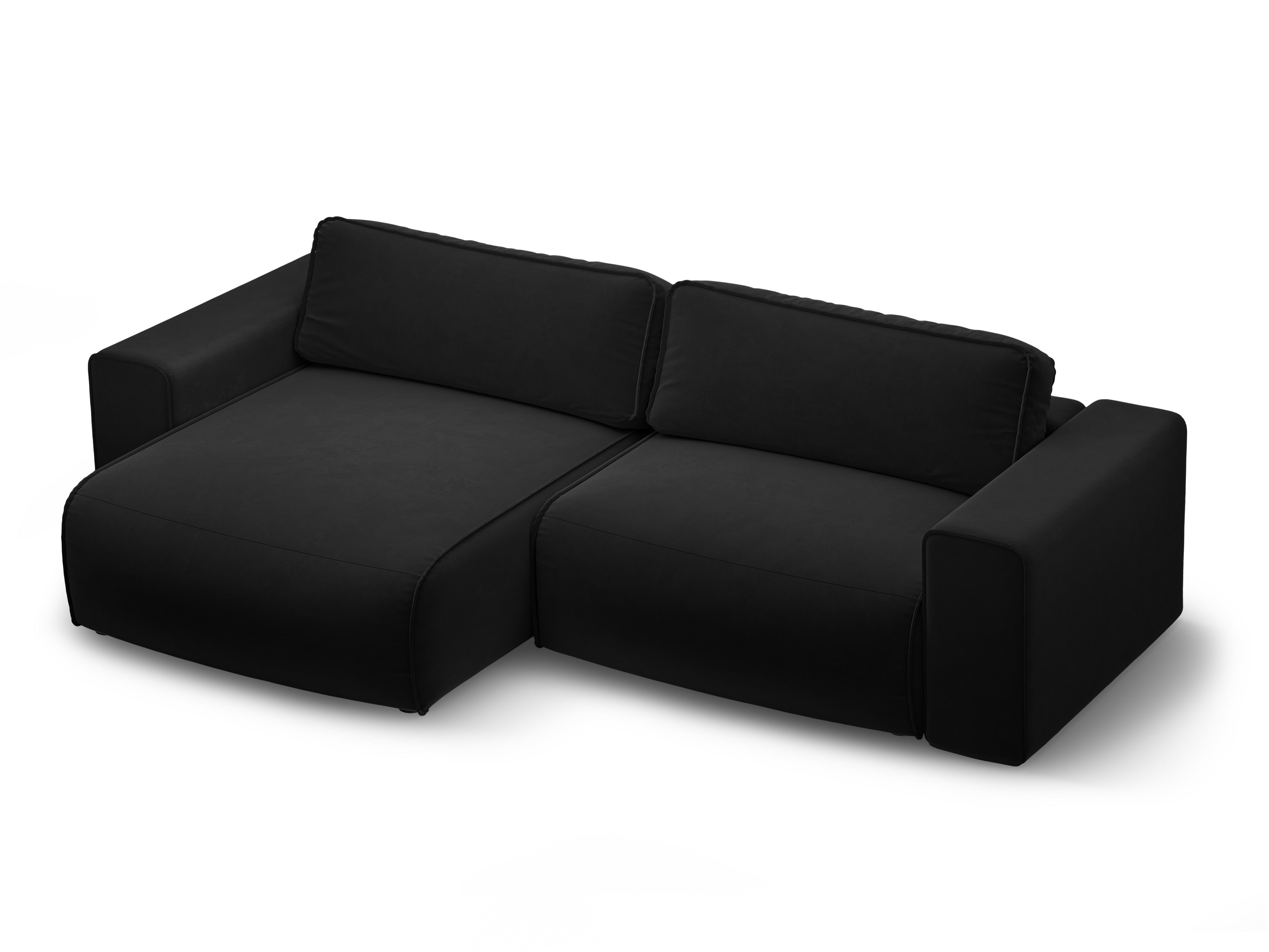 Black velvet left-sided 3-seater sofa bed VICTOR