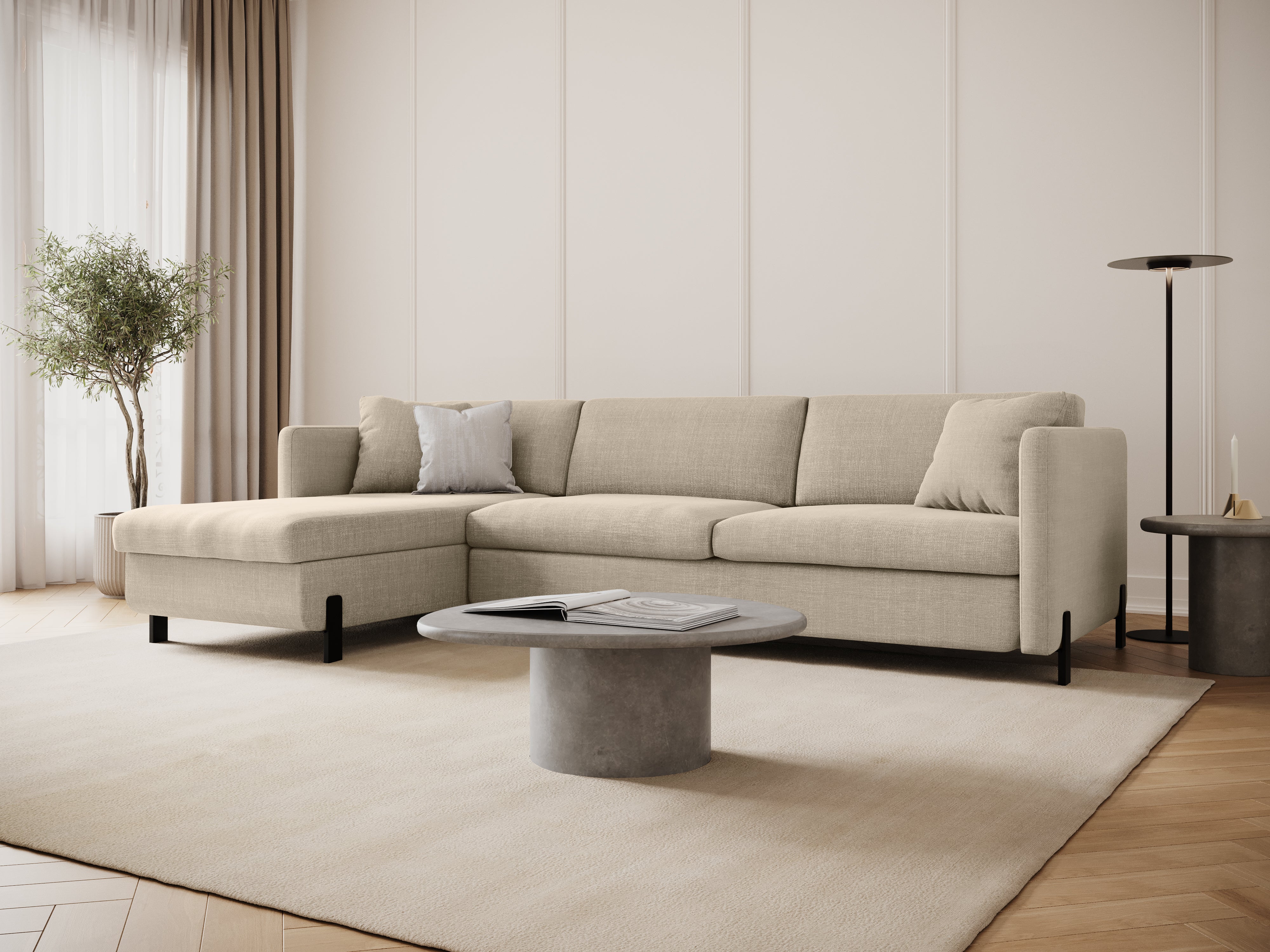 Linke Ecksofa mit Bettfunktion und Kiste, "Gloria", 4 Sitze, Beige, 260x170x80
In Europa gemacht