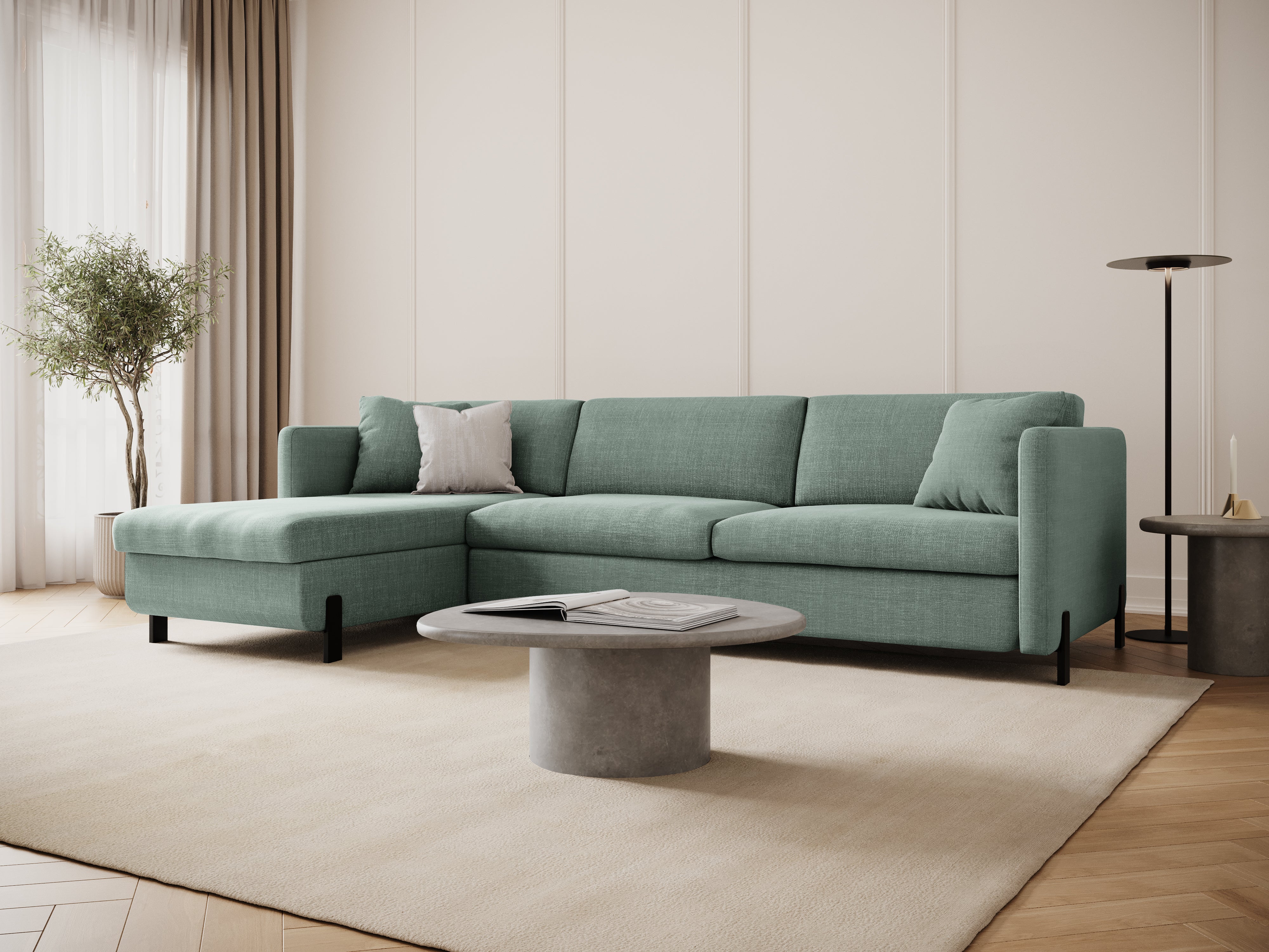 Linke Ecksofa mit Bettfunktion und Schachtel, "Gloria", 4 Sitze, Minze, 260x170x80
In Europa gemacht