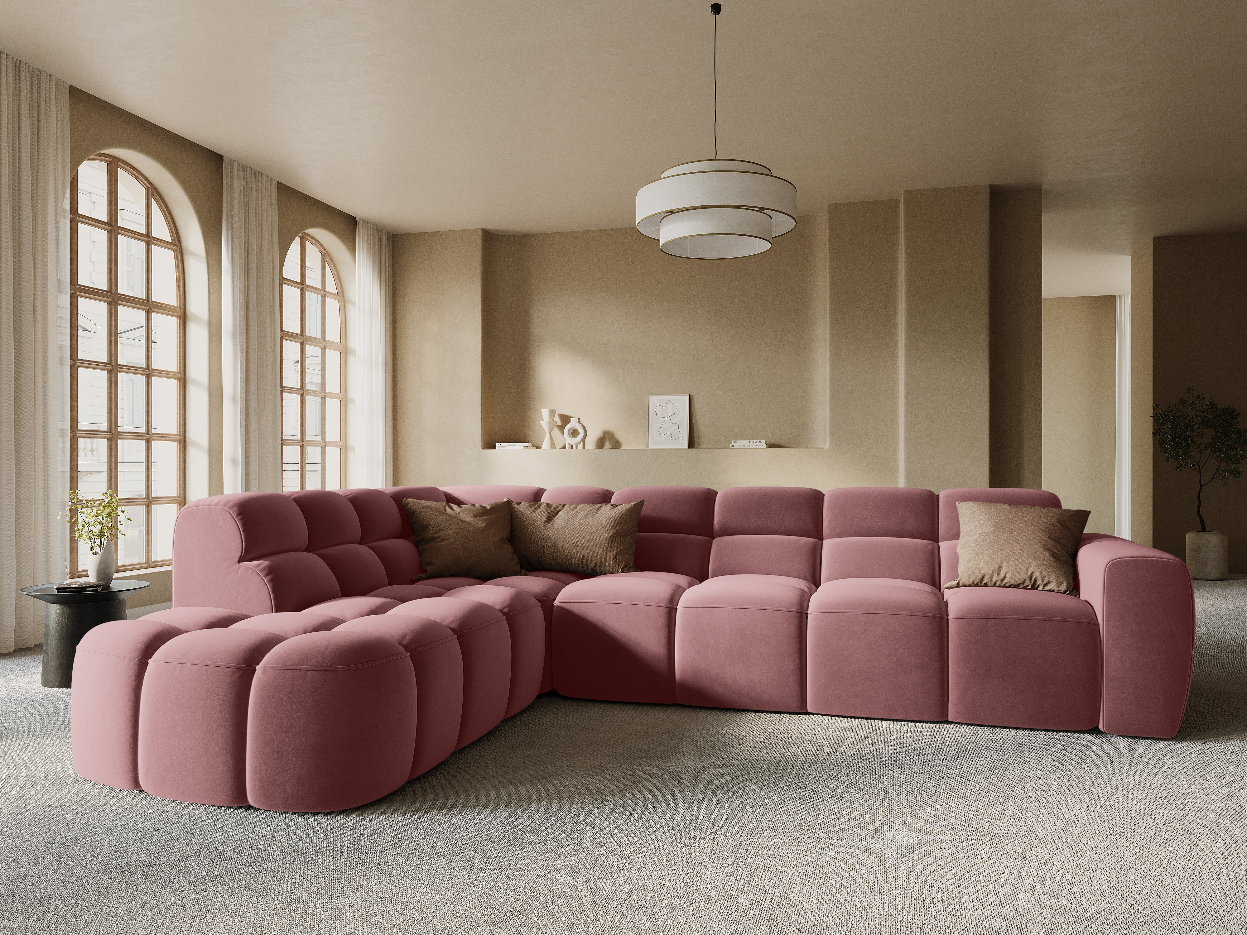 Left-facing velvet corner sofa LISA pink