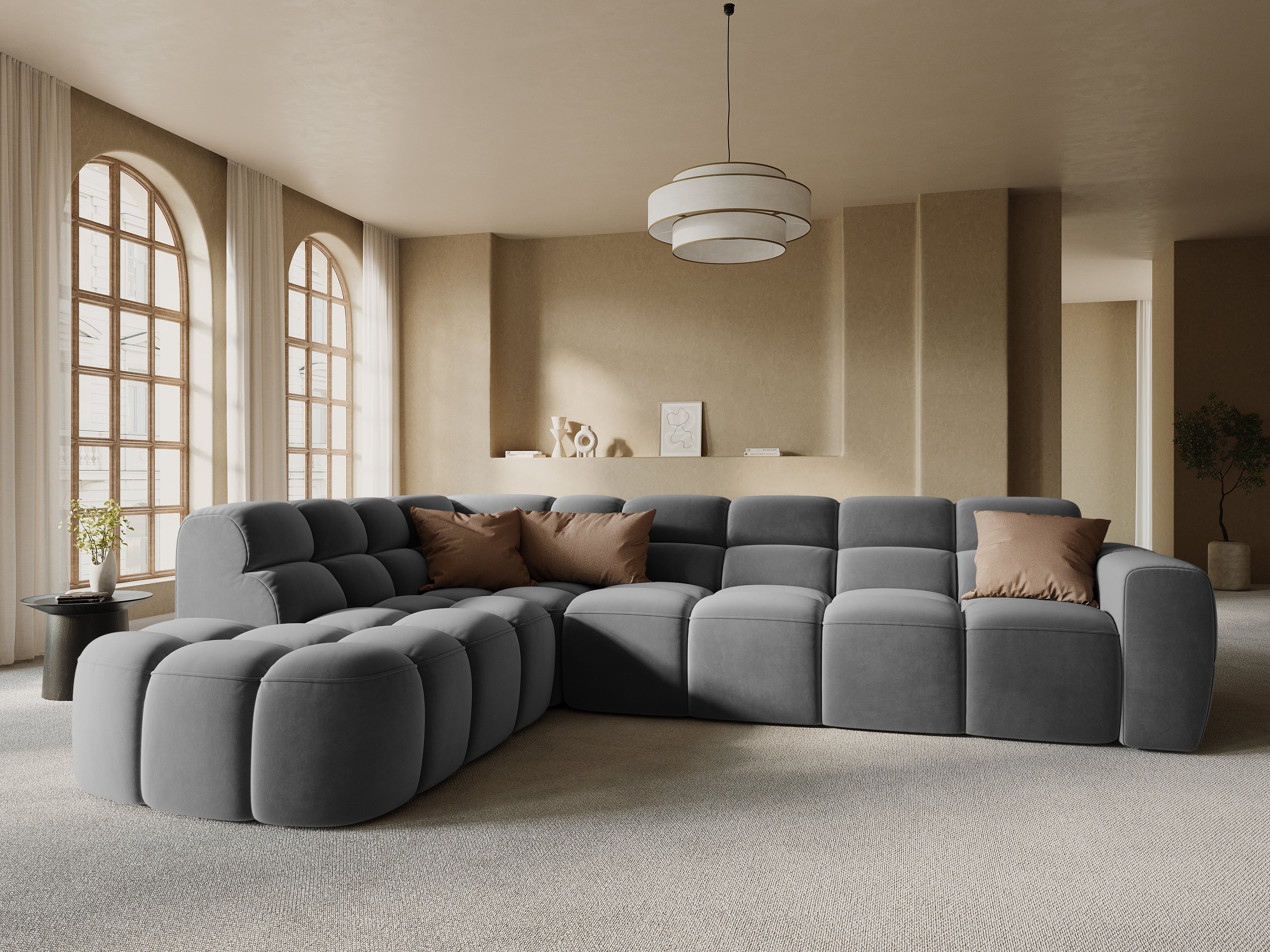 Left-facing corner sofa LISA gray chenille