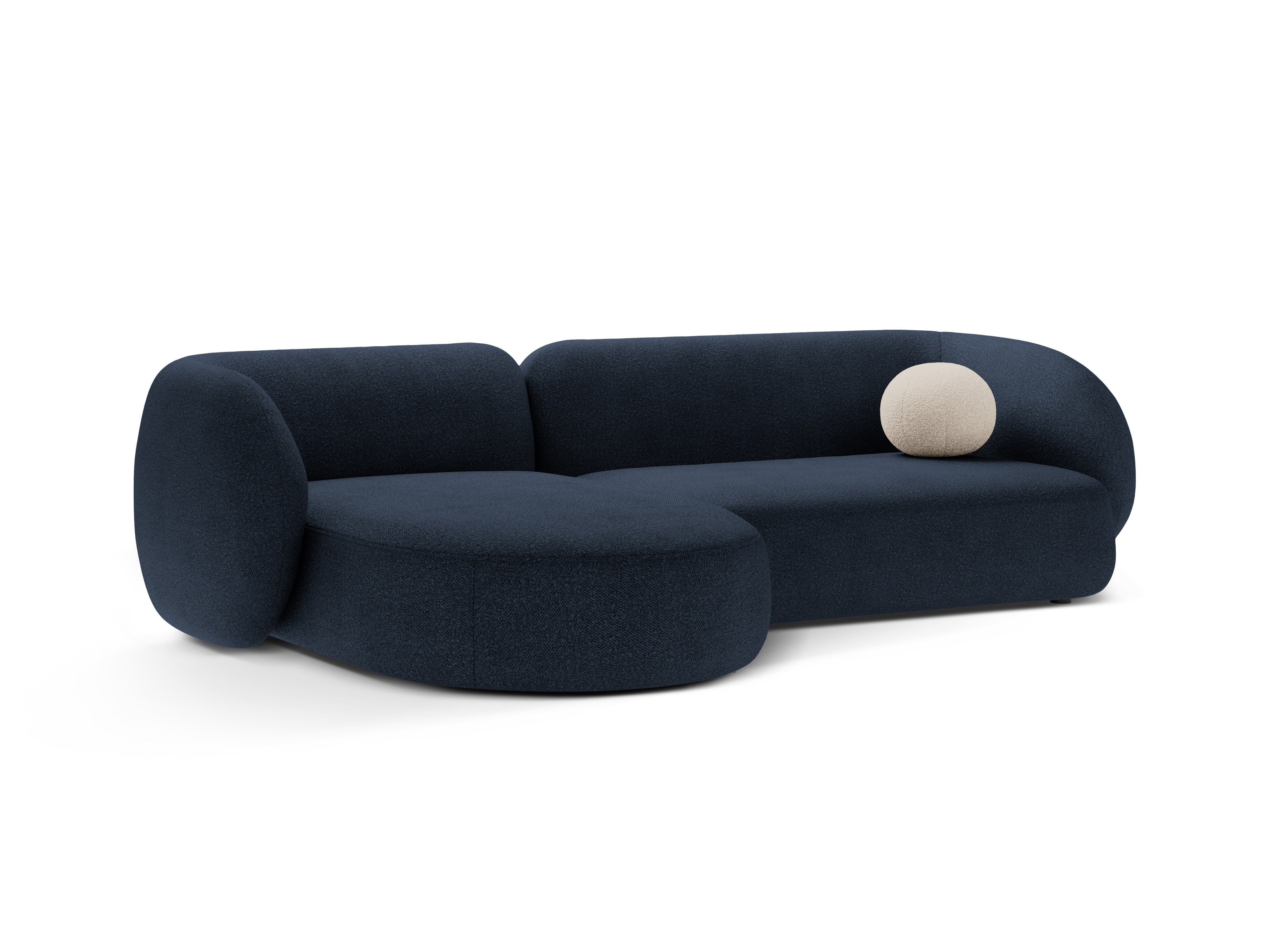 Left-facing 3-seater sofa KATE navy blue boucle