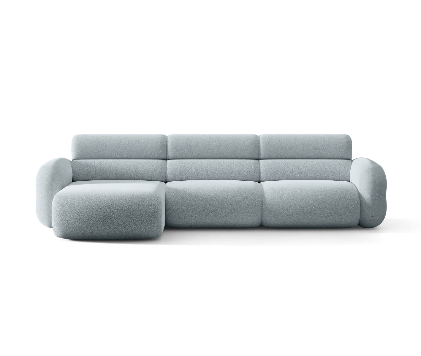 Linke NEO Eckcouch in blauer Boucle