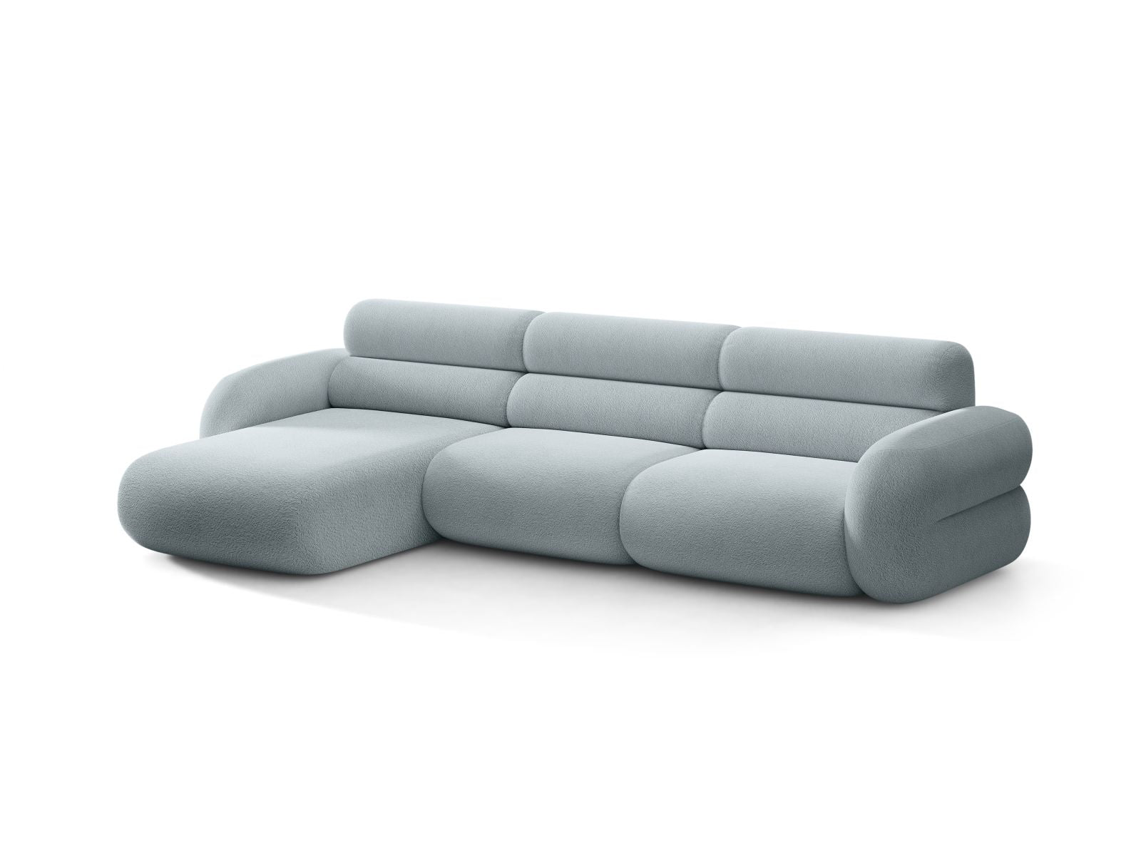 Linke NEO Eckcouch in blauer Boucle