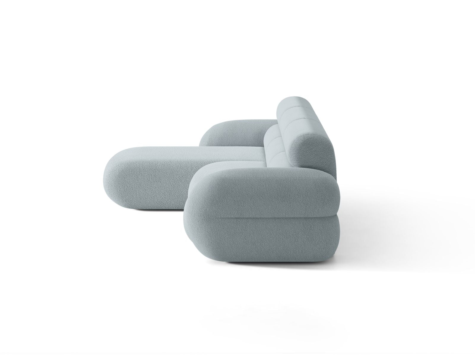 Linke NEO Eckcouch in blauer Boucle