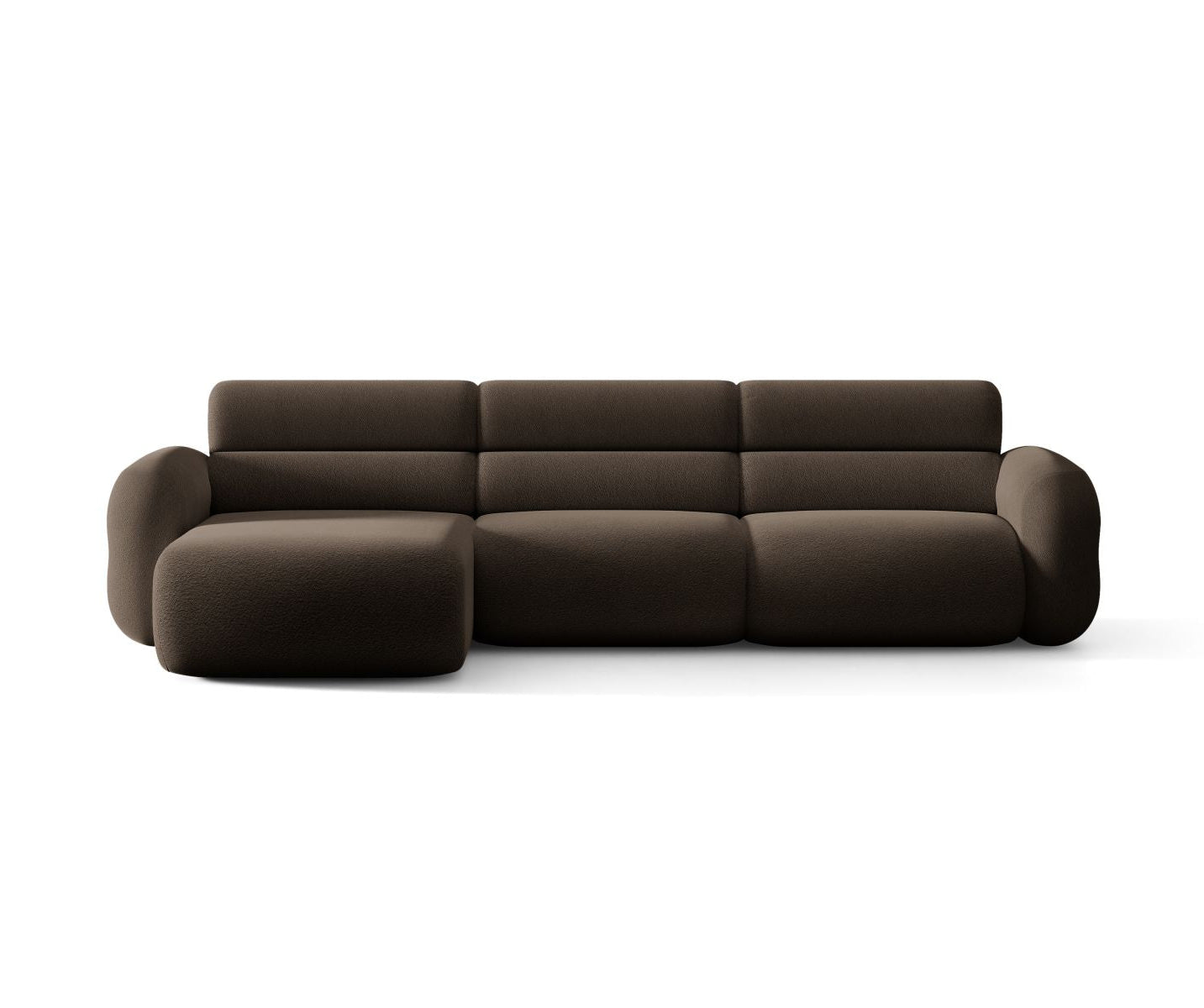 Linker NEO Ecksofa in braunem Boucle-Stoff