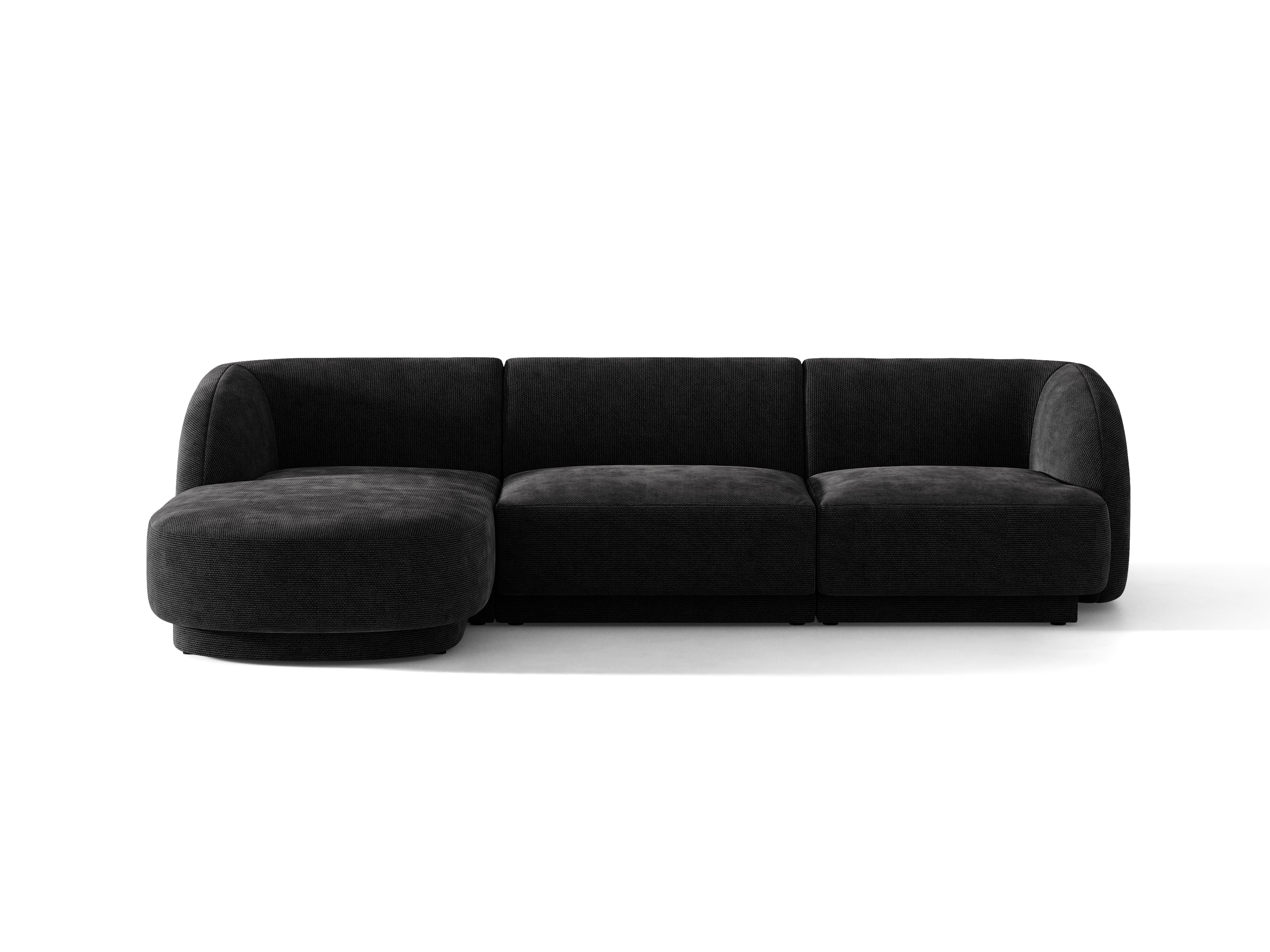 4-sitziges linksseitiges Ecksofa MILEY aus schwarzem schimmerndem Chenille