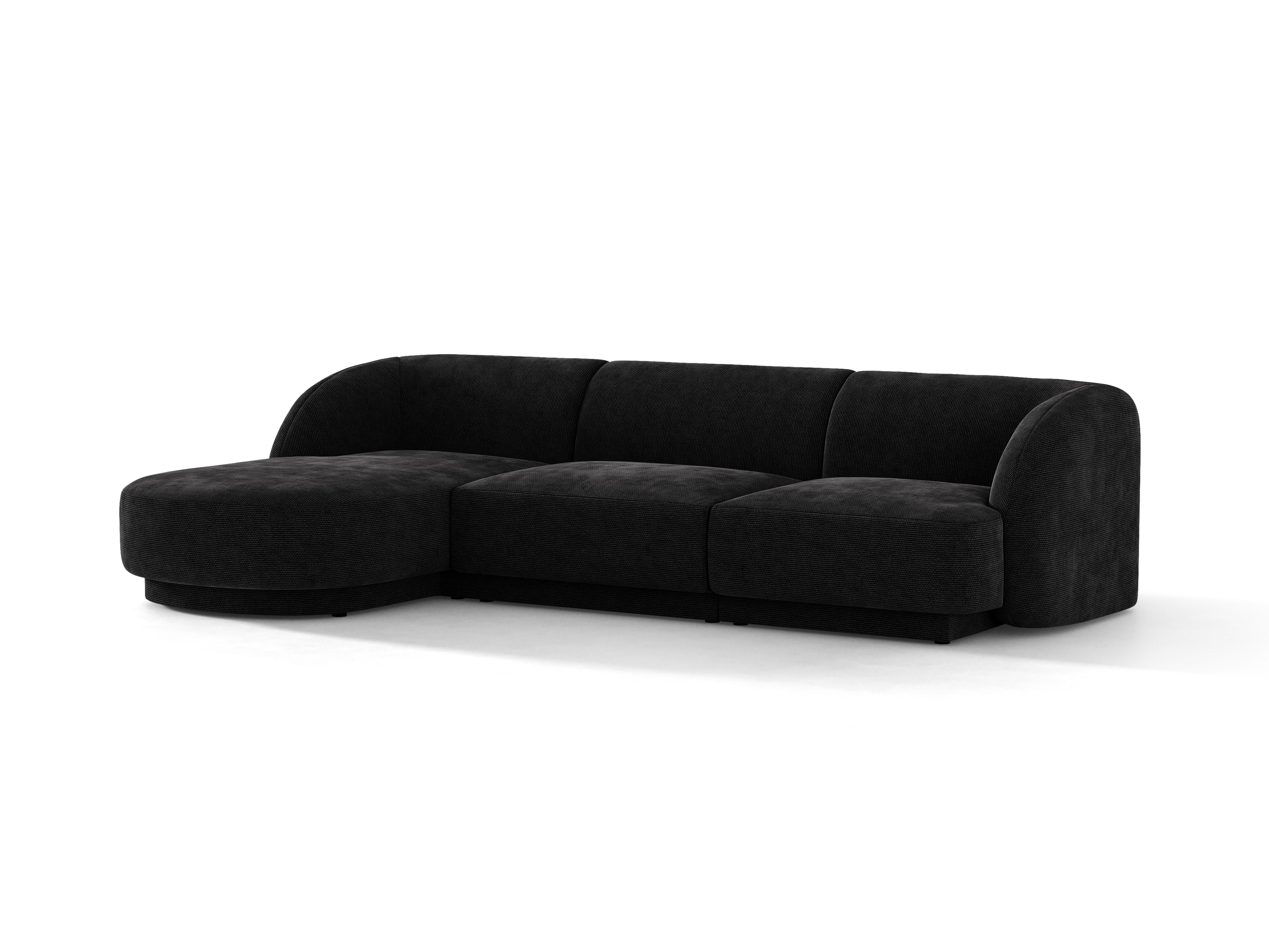4-sitziges linksseitiges Ecksofa MILEY aus schwarzem schimmerndem Chenille