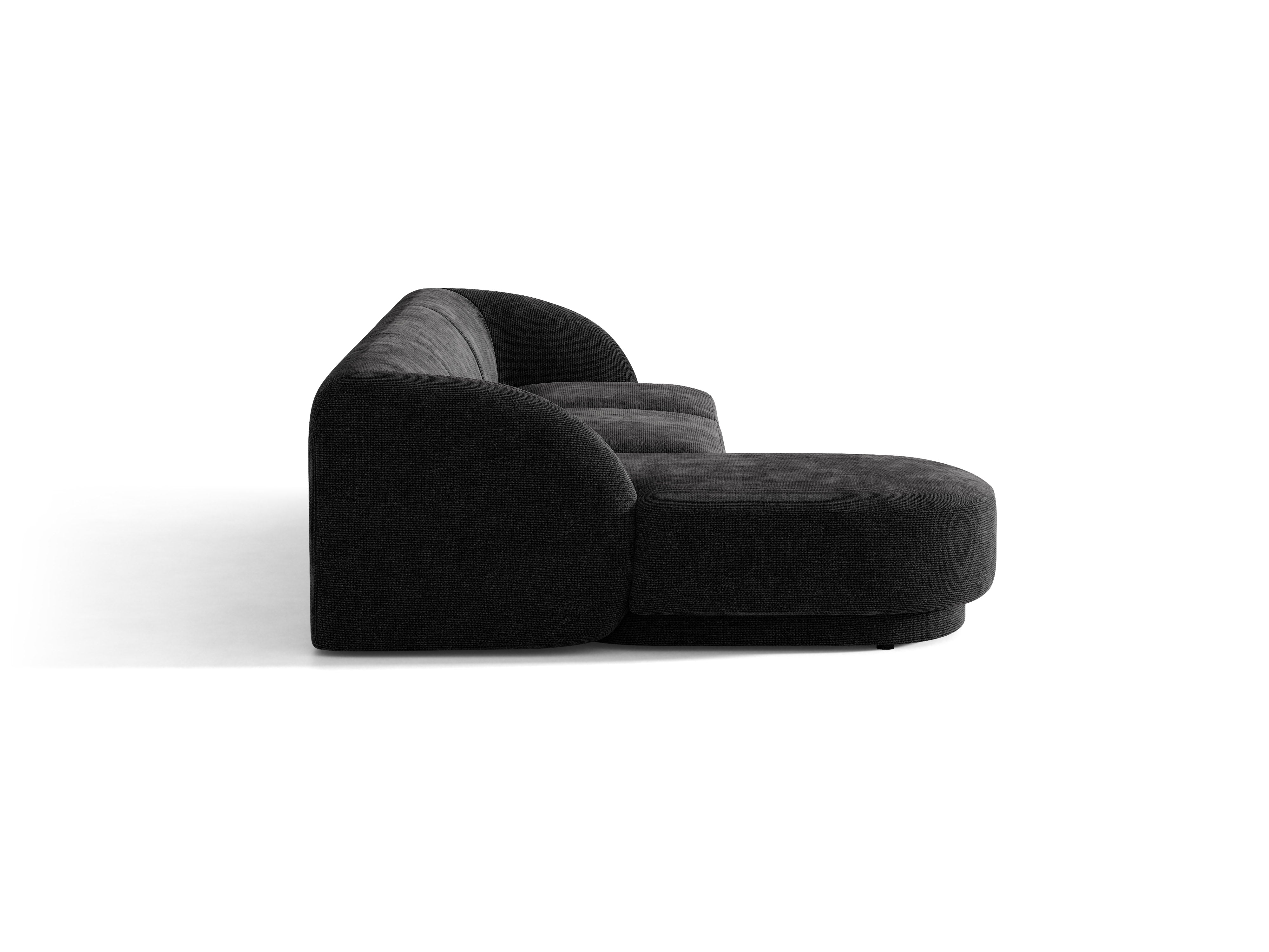 4-sitziges linksseitiges Ecksofa MILEY aus schwarzem schimmerndem Chenille