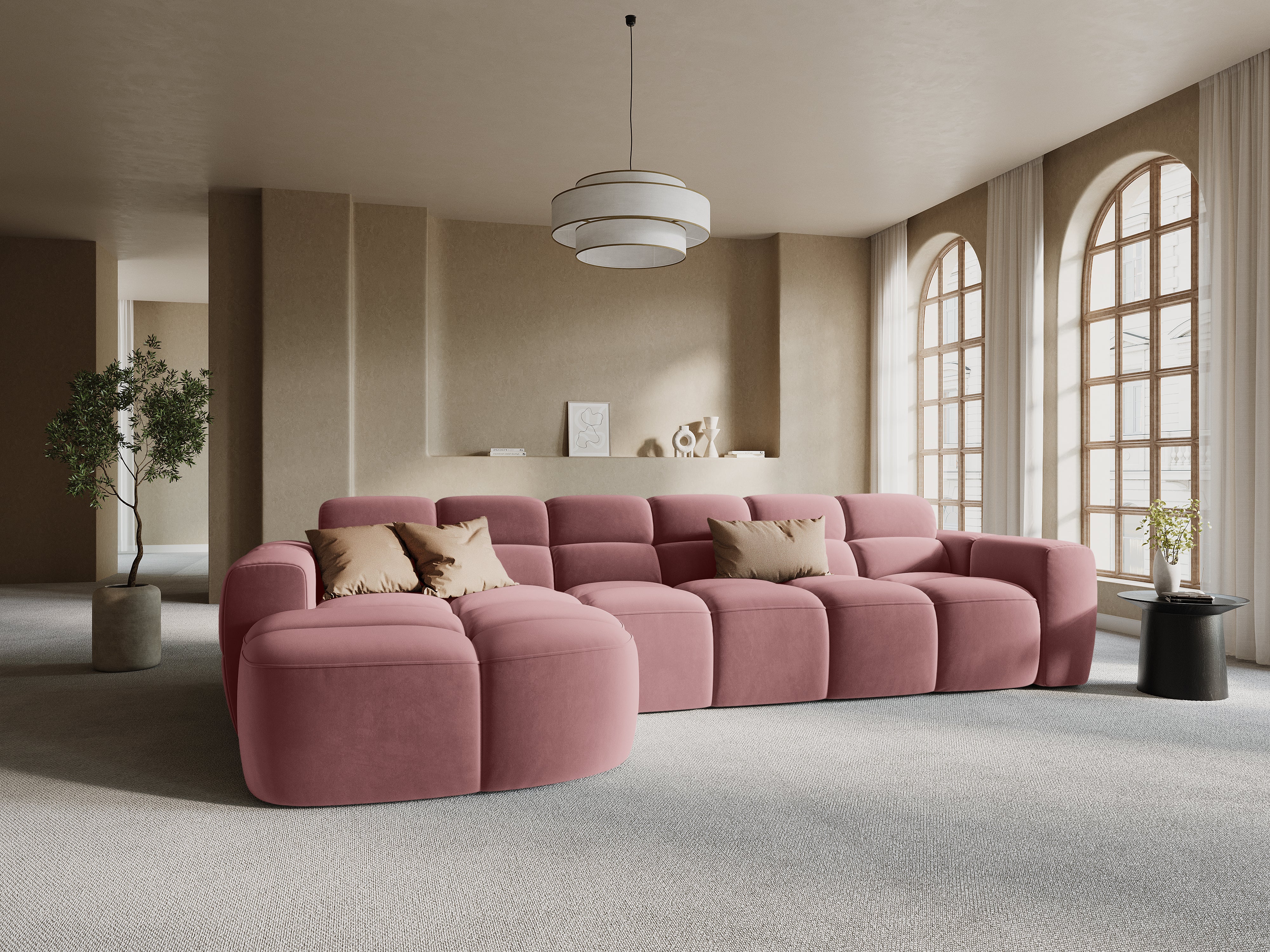 Left-facing velvet corner sofa LISA pink